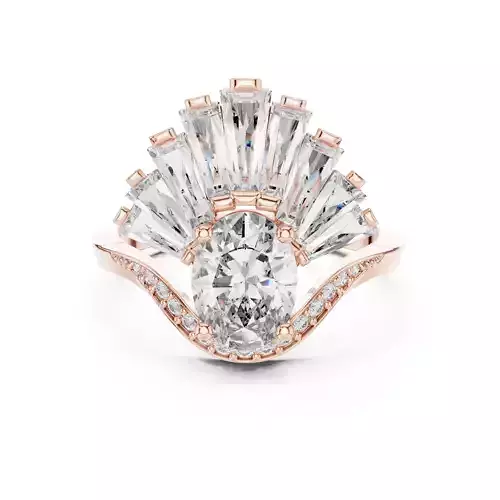 Oval and Taper Baguette Diamond Curve Wedding Ring 3DM STL Video 3D print model