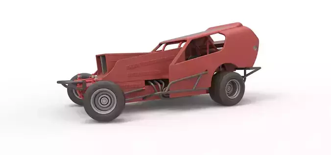 Vintage Dirt Modified stock car V4 while turning Scale 1 to 25