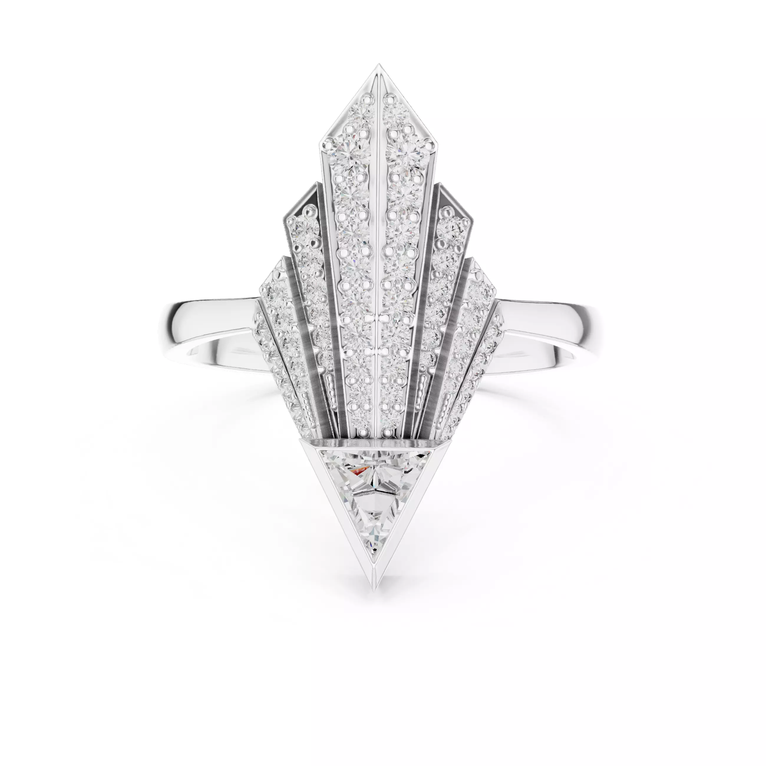 Tringle Diamond Kite Shape Engagement Wedding Ring 3DM STL Video 3D print model_2