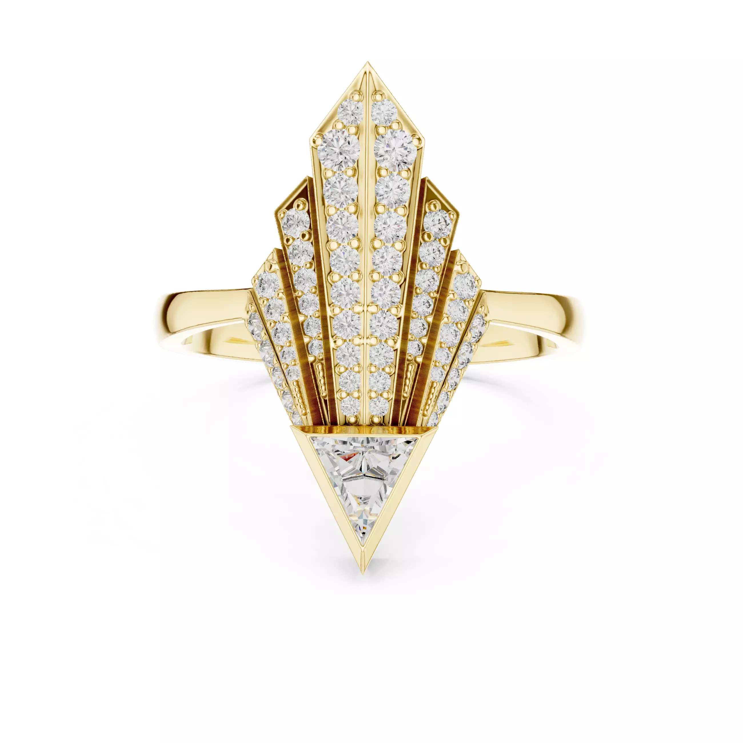 Tringle Diamond Kite Shape Engagement Wedding Ring 3DM STL Video 3D print model_1