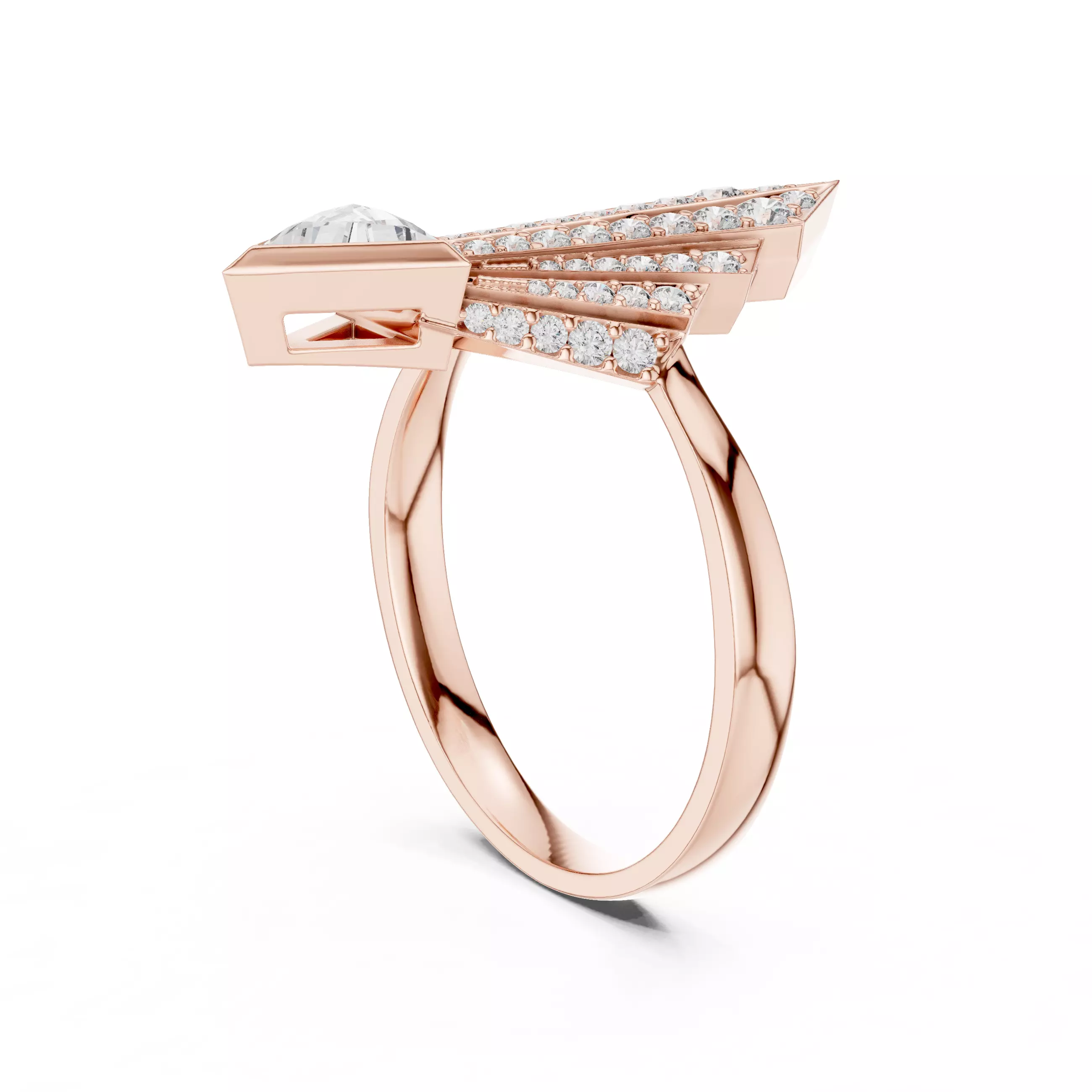 Tringle Diamond Kite Shape Engagement Wedding Ring 3DM STL Video 3D print model_3