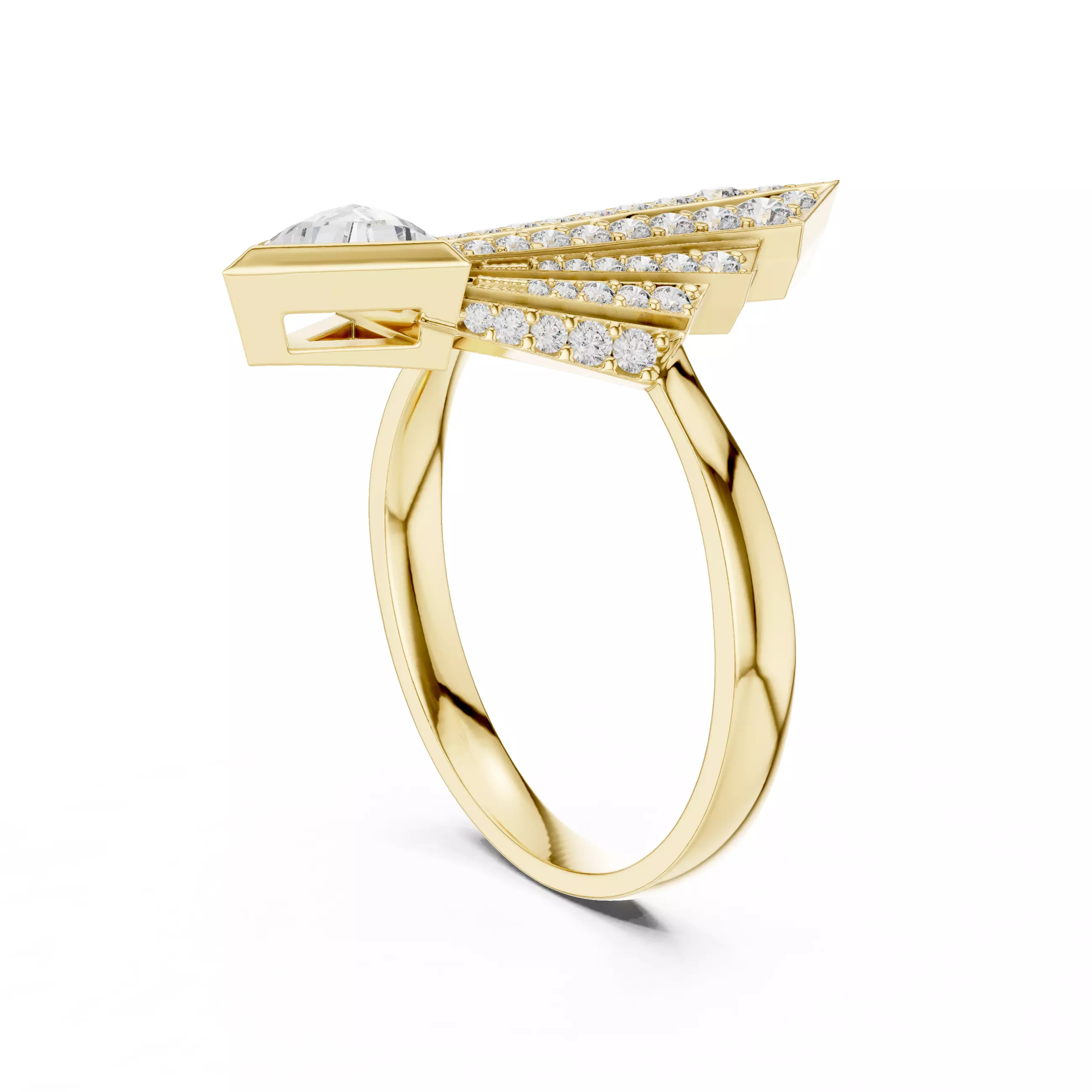 Tringle Diamond Kite Shape Engagement Wedding Ring 3DM STL Video 3D print model_8