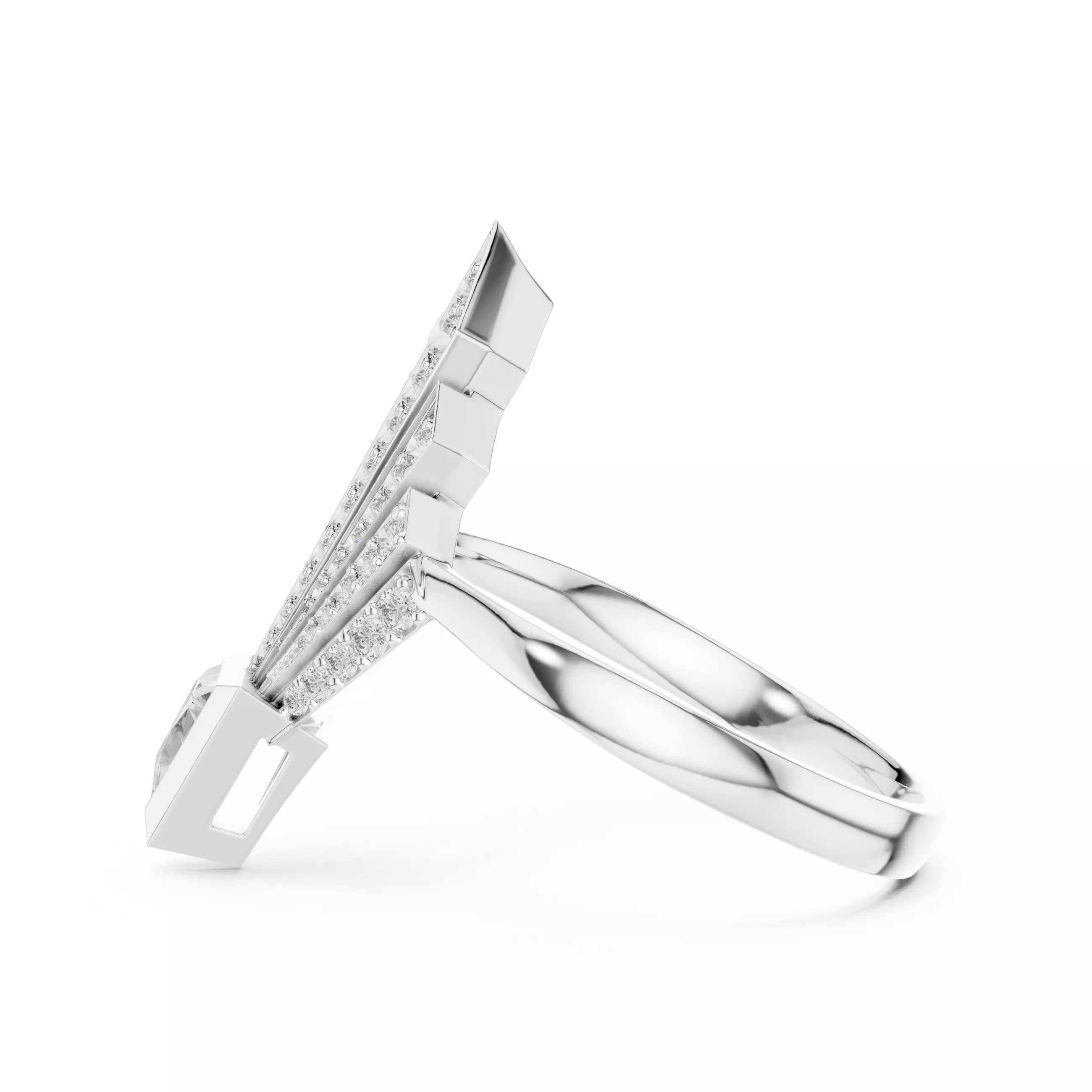 Tringle Diamond Kite Shape Engagement Wedding Ring 3DM STL Video 3D print model_16