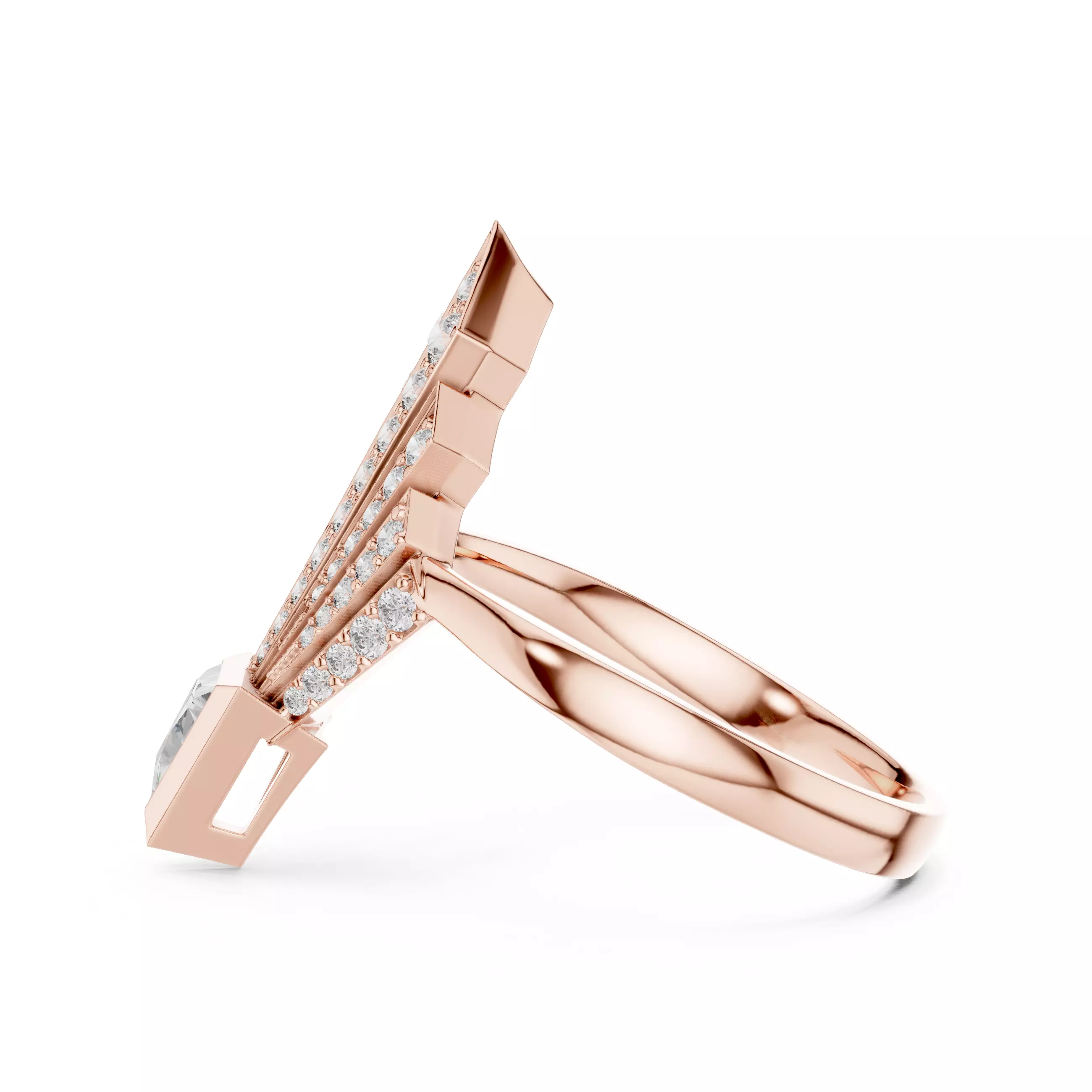 Tringle Diamond Kite Shape Engagement Wedding Ring 3DM STL Video 3D print model_6