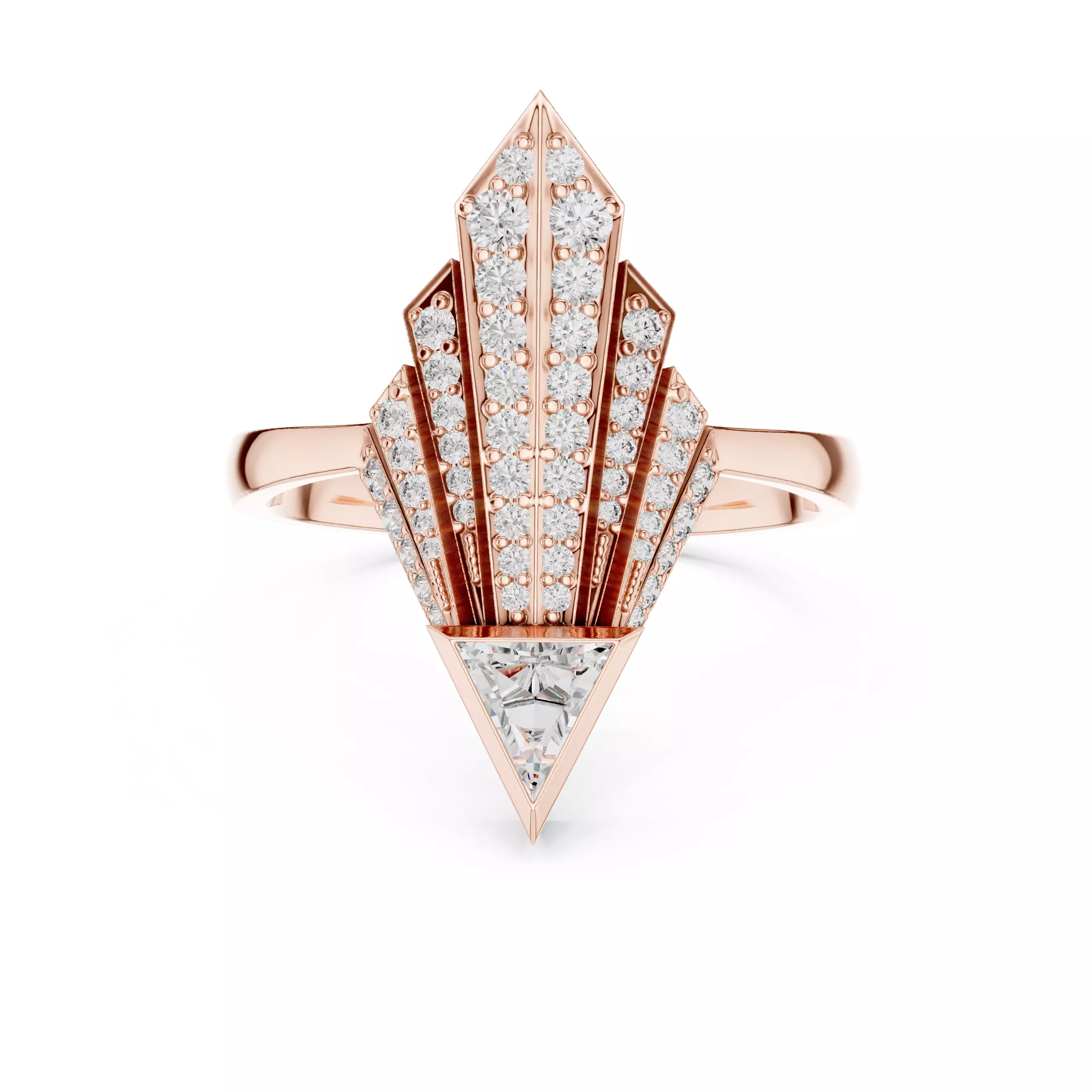 Tringle Diamond Kite Shape Engagement Wedding Ring 3DM STL Video 3D print model_0