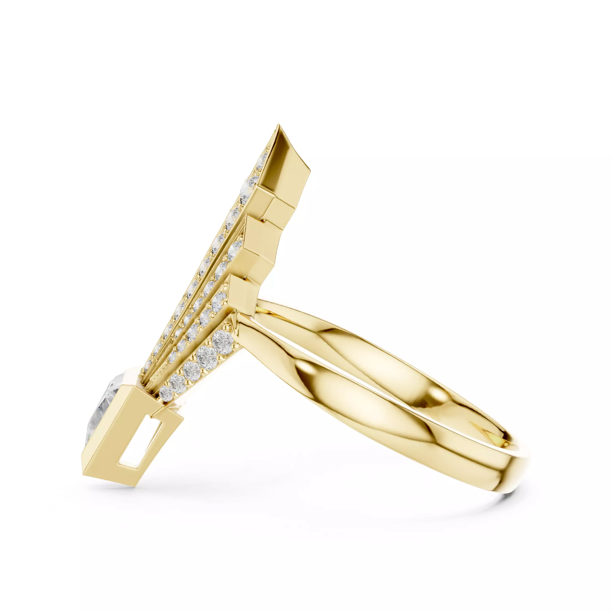 Tringle Diamond Kite Shape Engagement Wedding Ring 3DM STL Video 3D print model_10