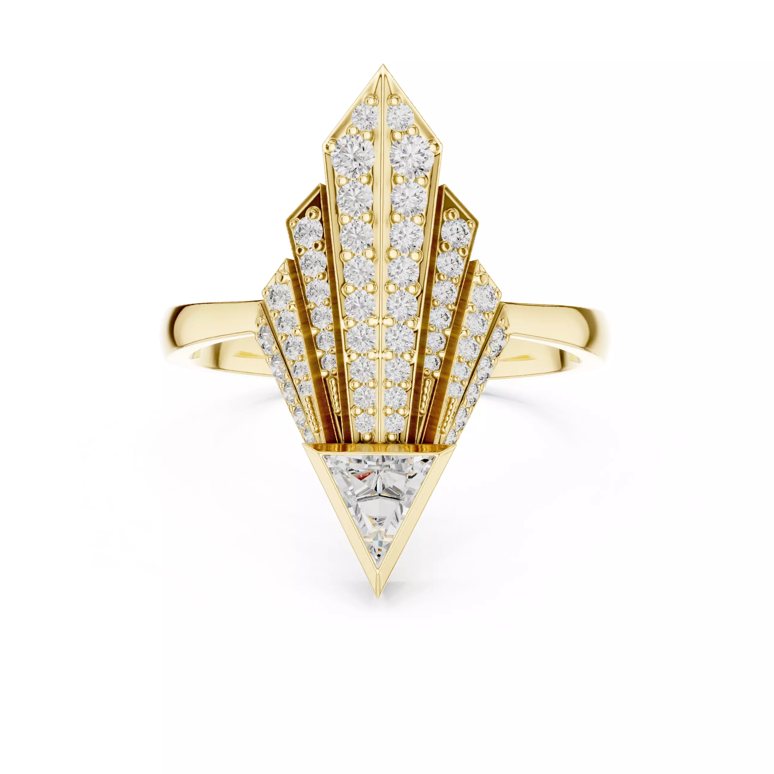 Tringle Diamond Kite Shape Engagement Wedding Ring 3DM STL Video 3D print model_12