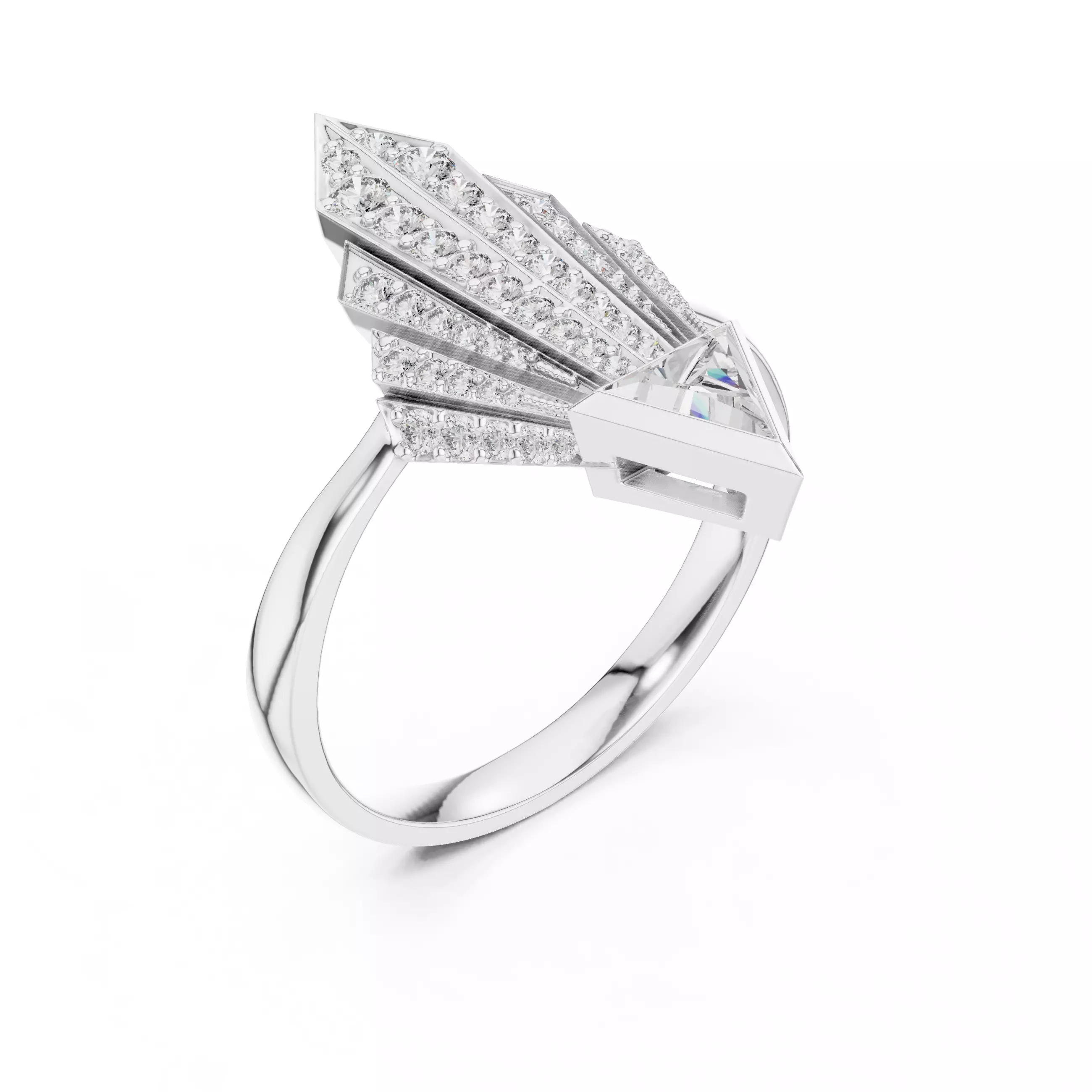 Tringle Diamond Kite Shape Engagement Wedding Ring 3DM STL Video 3D print model_14