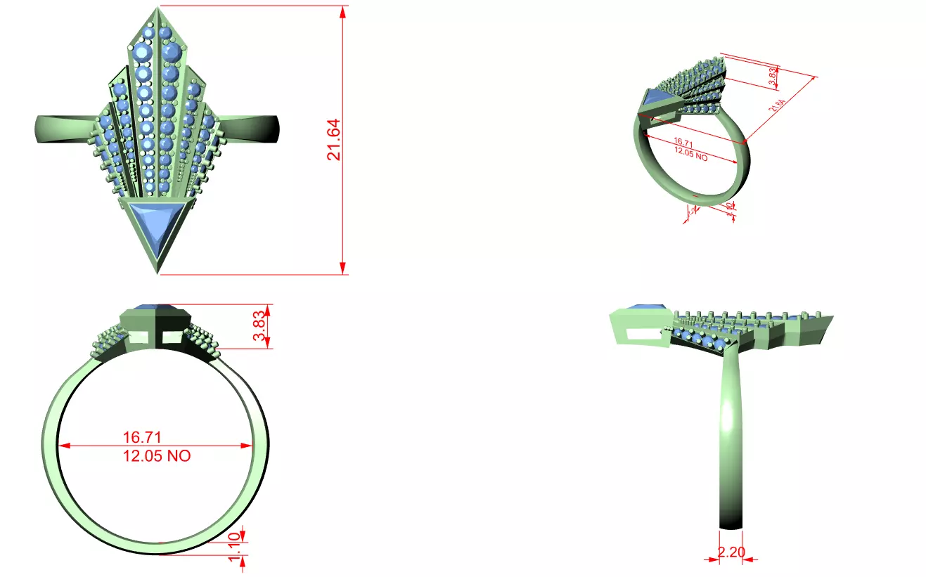 Tringle Diamond Kite Shape Engagement Wedding Ring 3DM STL Video 3D print model_18