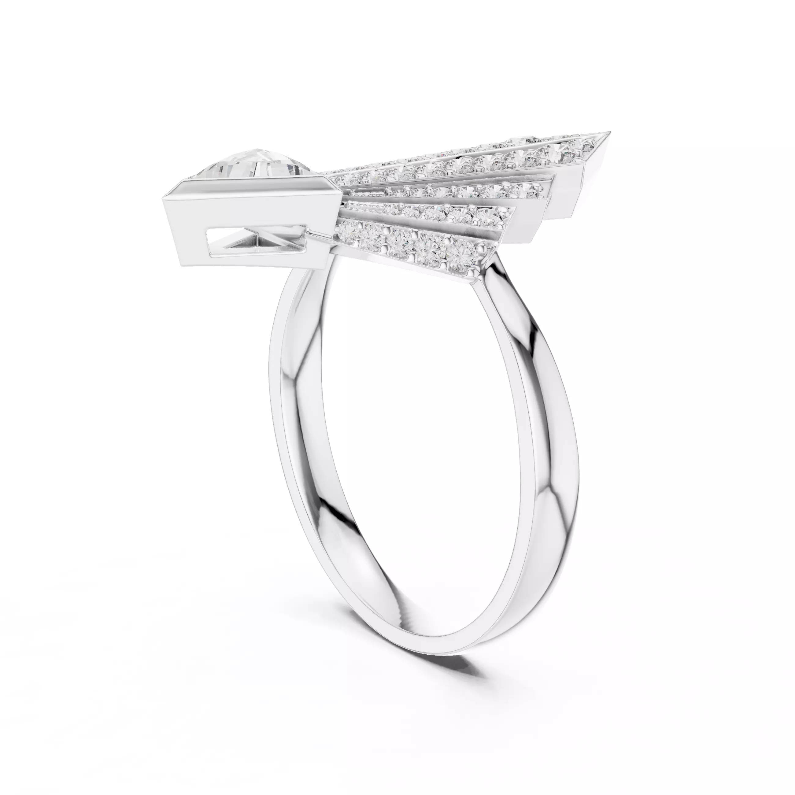 Tringle Diamond Kite Shape Engagement Wedding Ring 3DM STL Video 3D print model_13