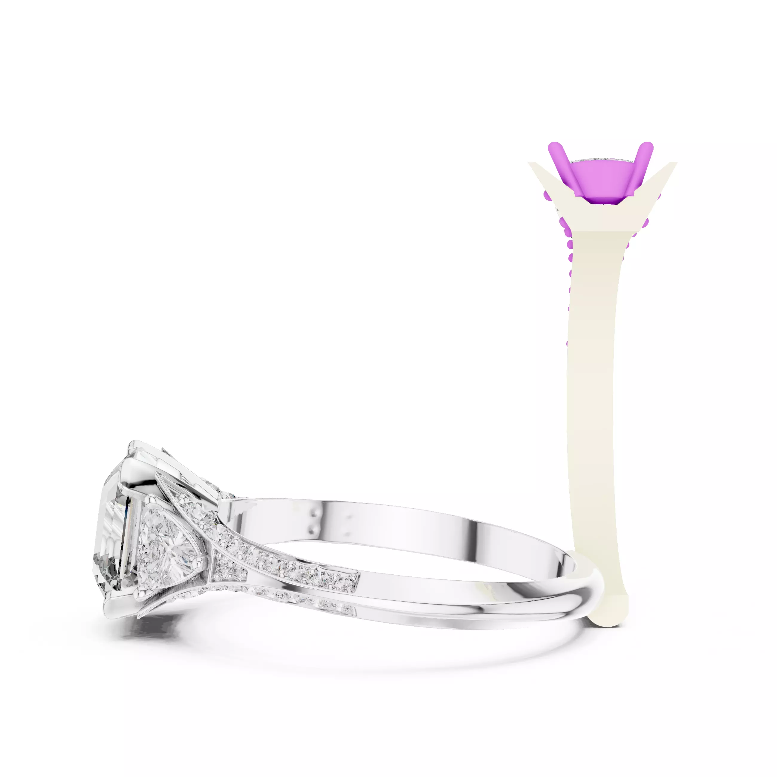 Asscher and Trillion Cut Knife Edge Wedding Ring 3DM STL Video 3D print model_11