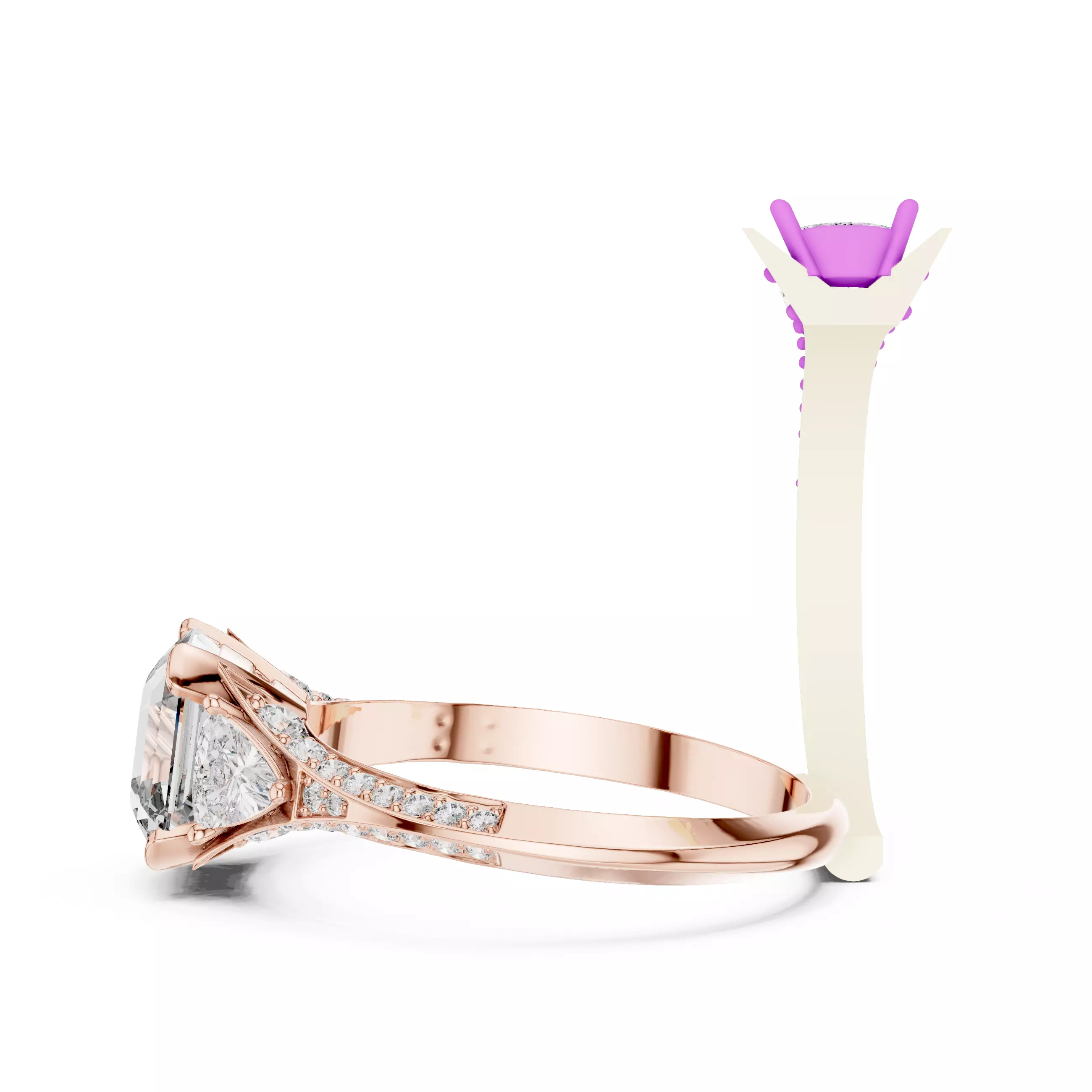 Asscher and Trillion Cut Knife Edge Wedding Ring 3DM STL Video 3D print model_5