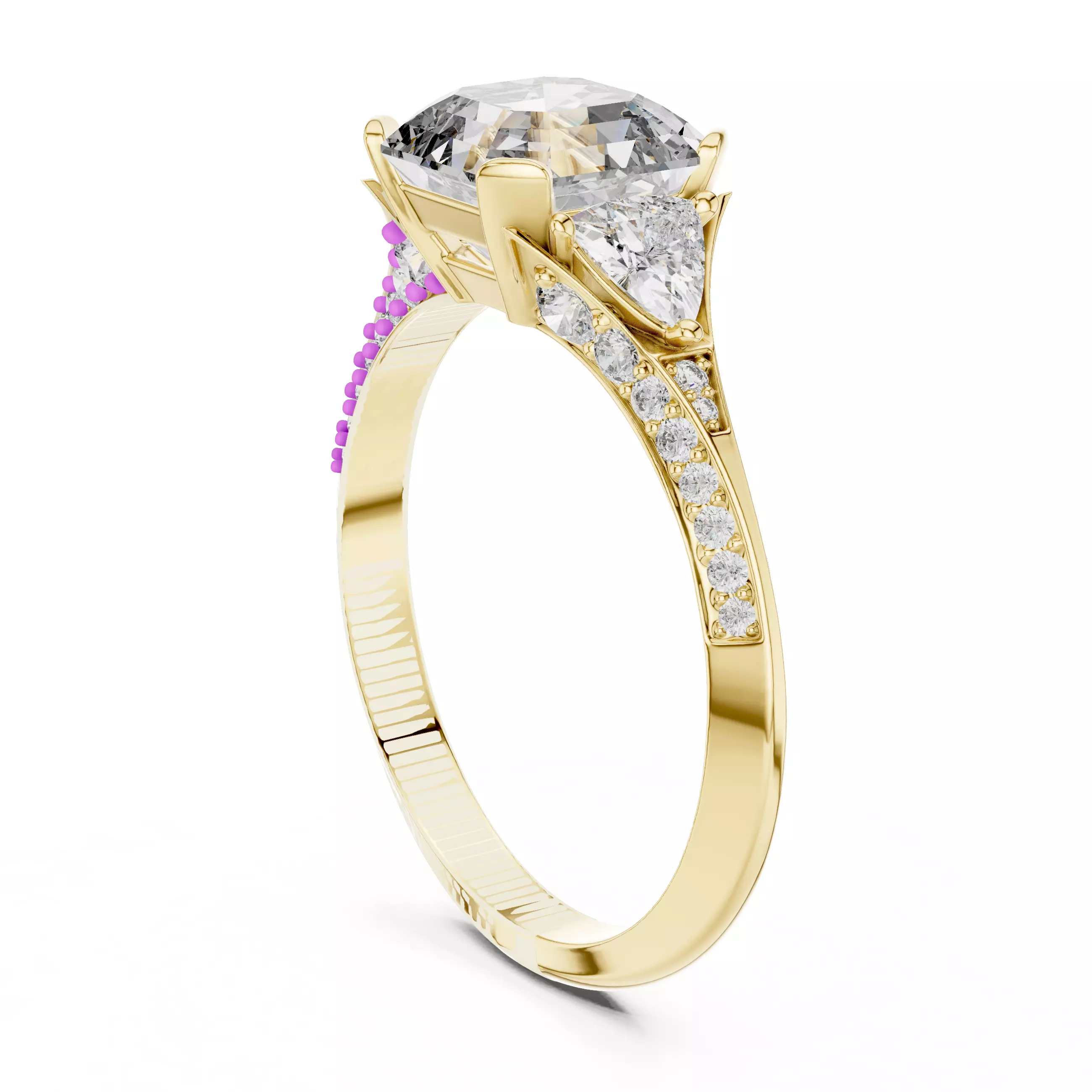 Asscher and Trillion Cut Knife Edge Wedding Ring 3DM STL Video 3D print model_6