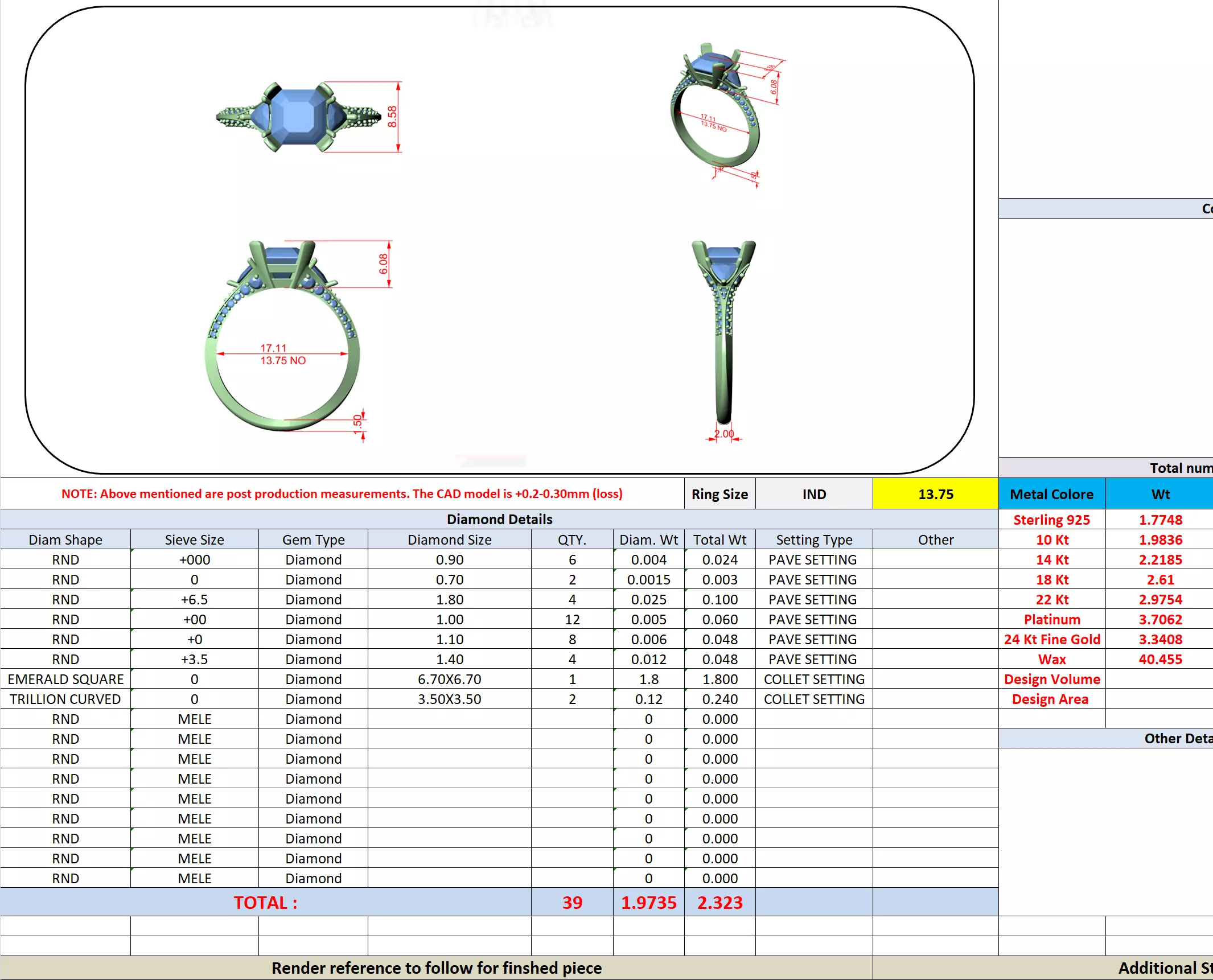 Asscher and Trillion Cut Knife Edge Wedding Ring 3DM STL Video 3D print model_13