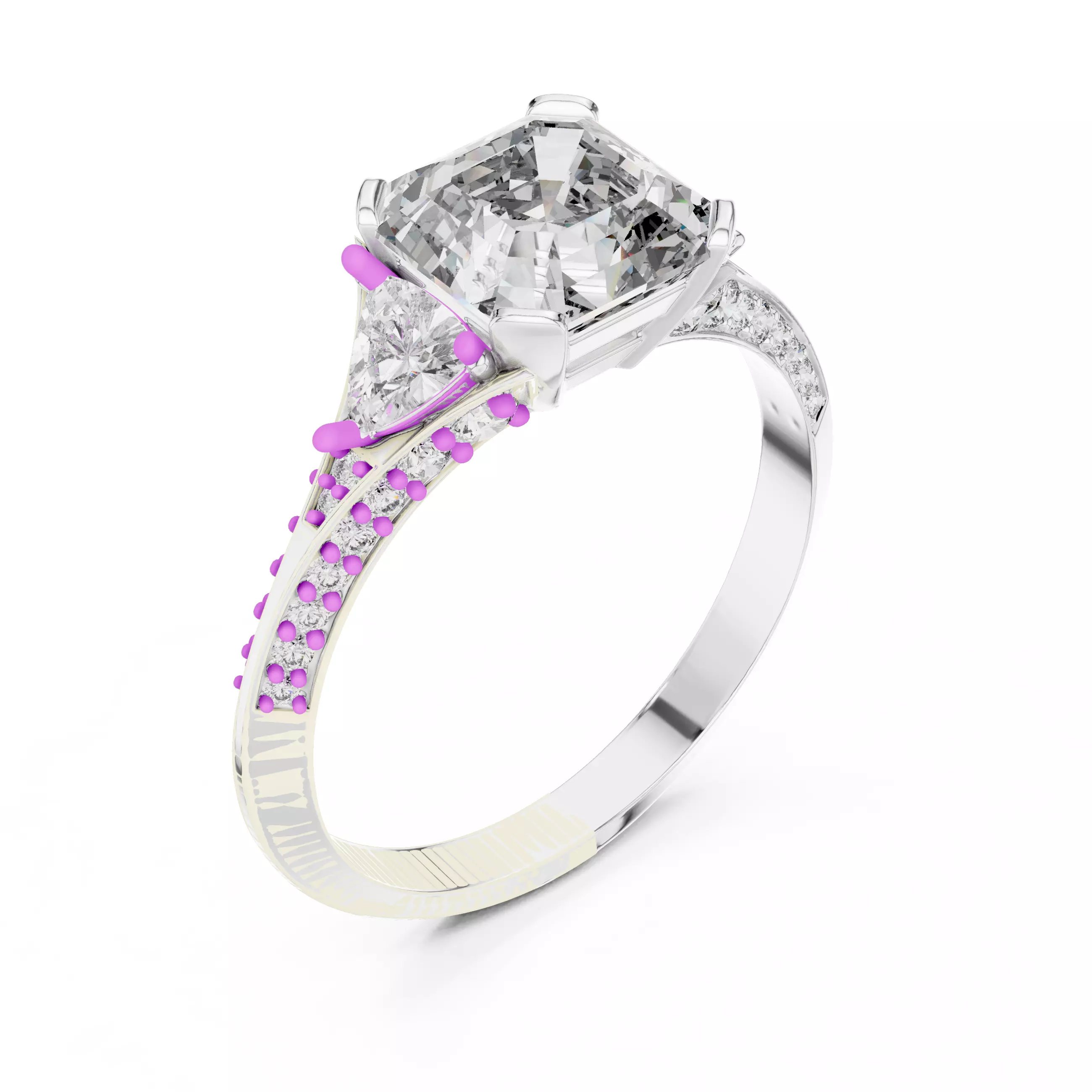 Asscher and Trillion Cut Knife Edge Wedding Ring 3DM STL Video 3D print model_10