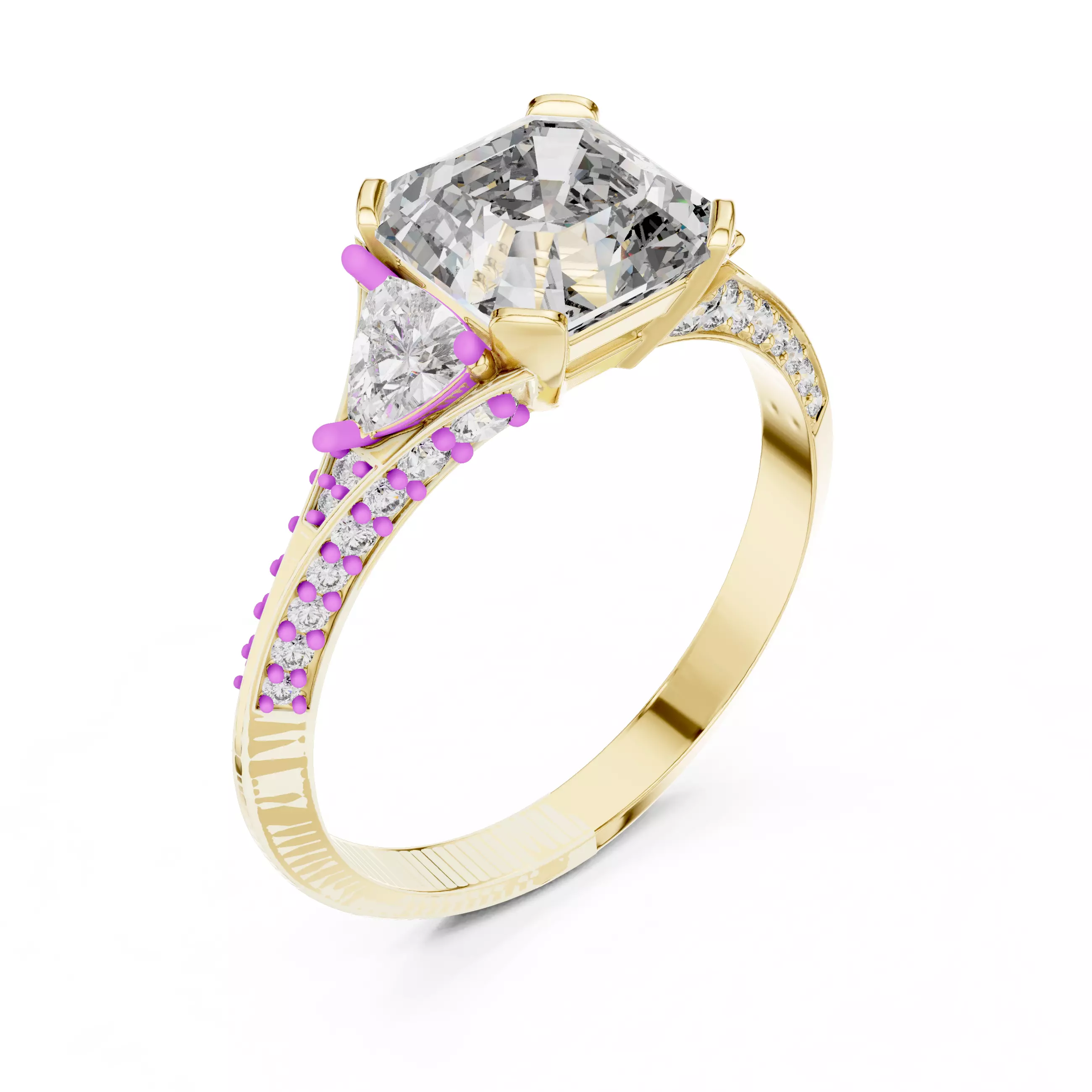 Asscher and Trillion Cut Knife Edge Wedding Ring 3DM STL Video 3D print model_7