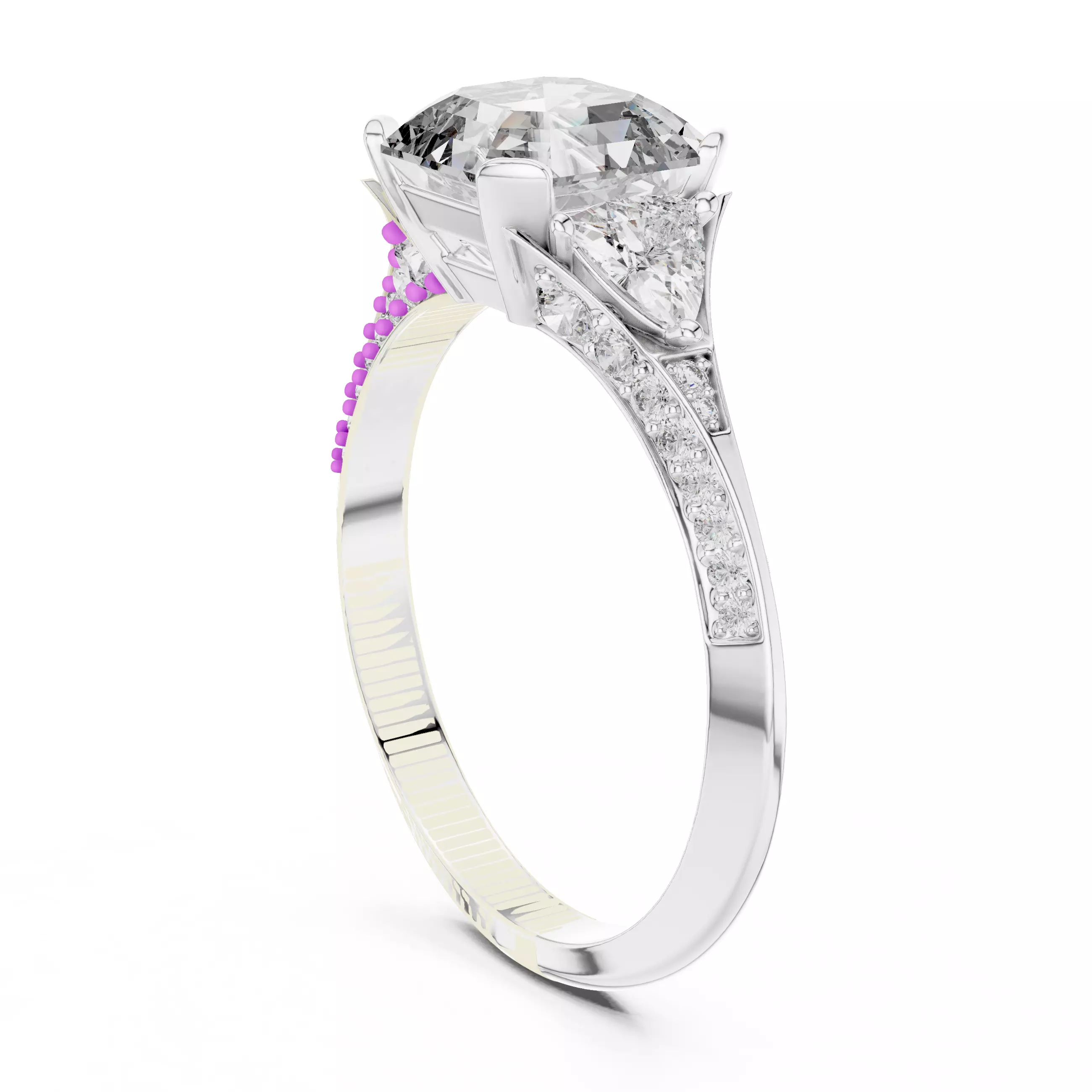 Asscher and Trillion Cut Knife Edge Wedding Ring 3DM STL Video 3D print model_9
