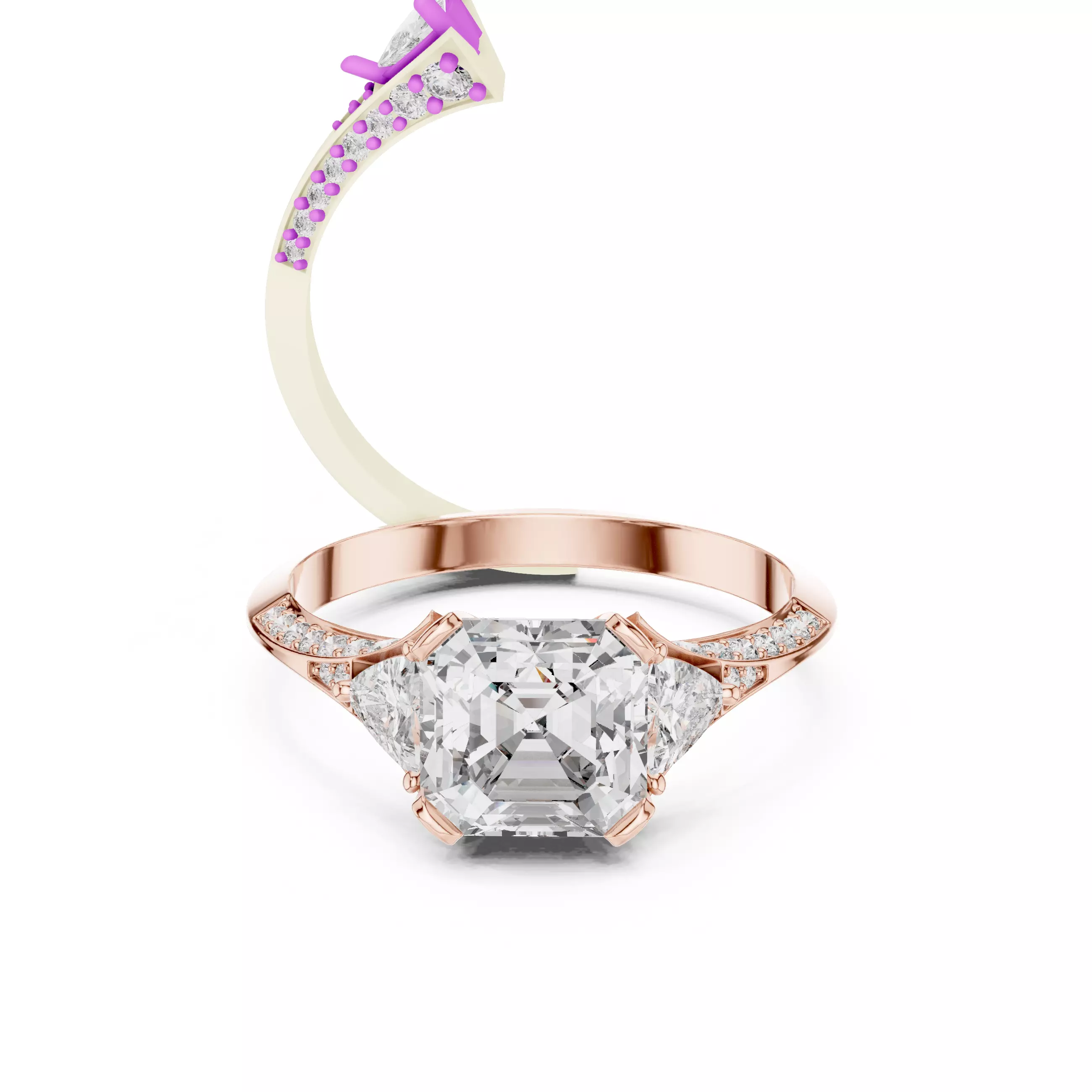 Asscher and Trillion Cut Knife Edge Wedding Ring 3DM STL Video 3D print model_0