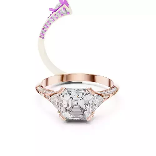 Asscher and Trillion Cut Knife Edge Wedding Ring 3DM STL Video 3D print model