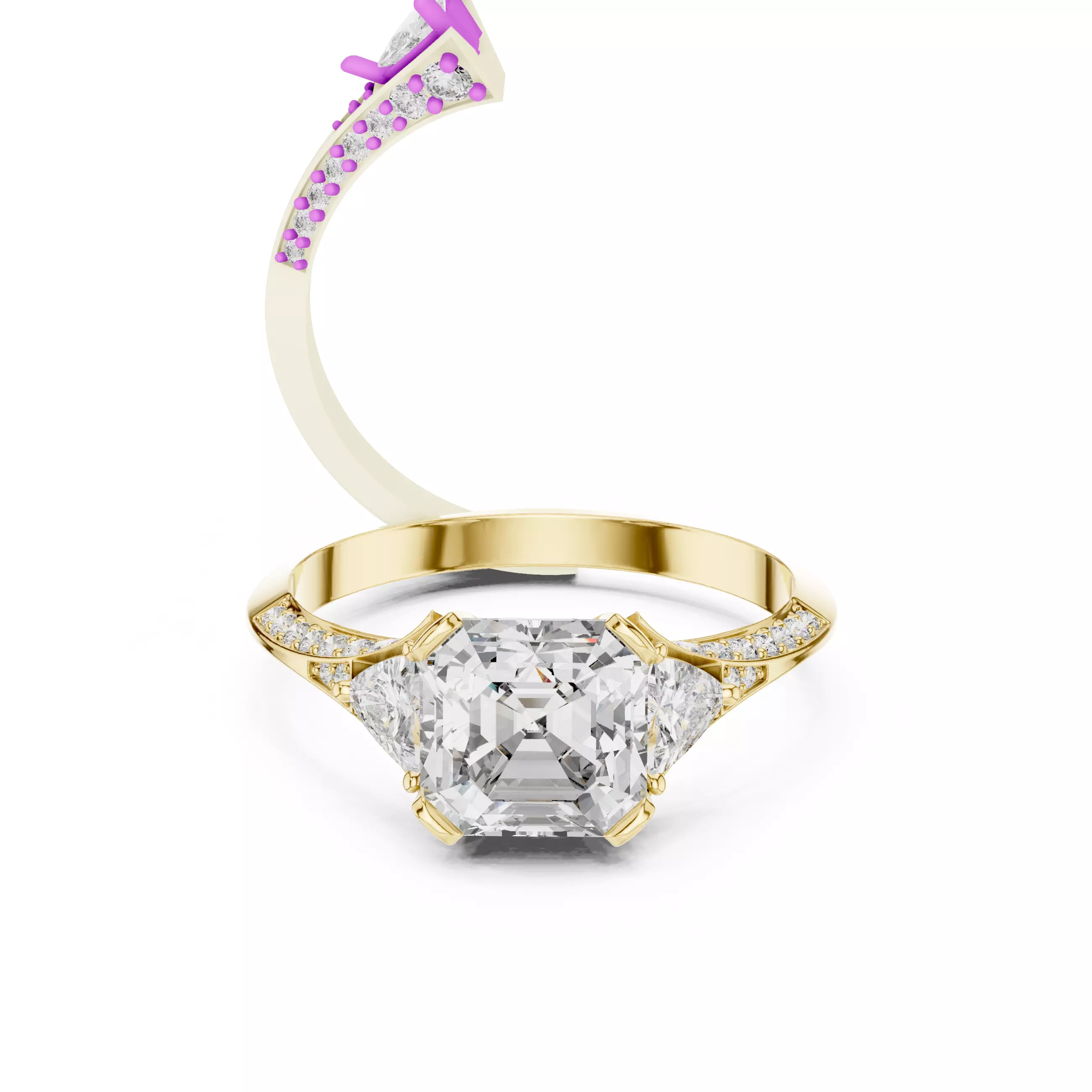 Asscher and Trillion Cut Knife Edge Wedding Ring 3DM STL Video 3D print model_1