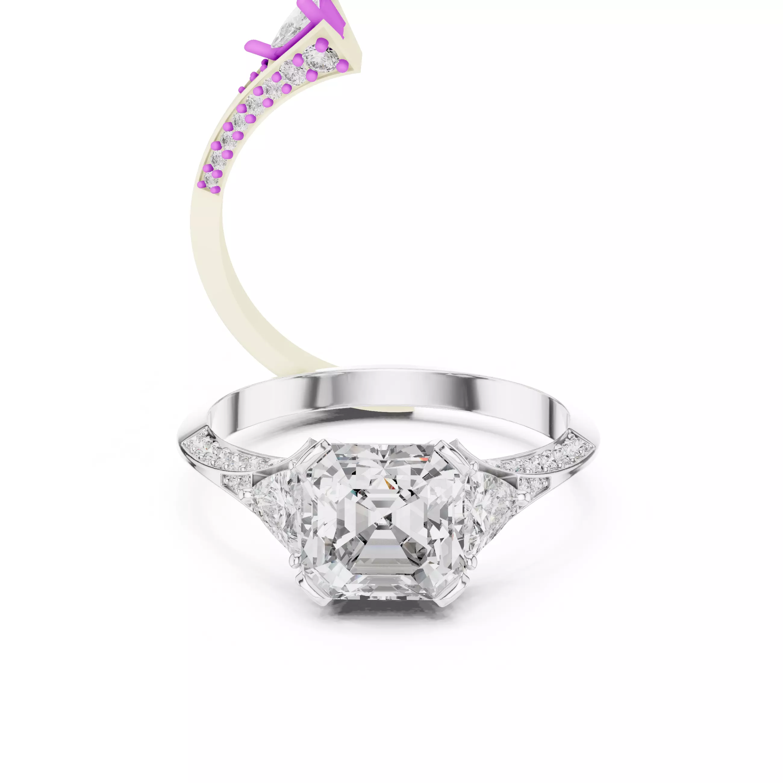 Asscher and Trillion Cut Knife Edge Wedding Ring 3DM STL Video 3D print model_2