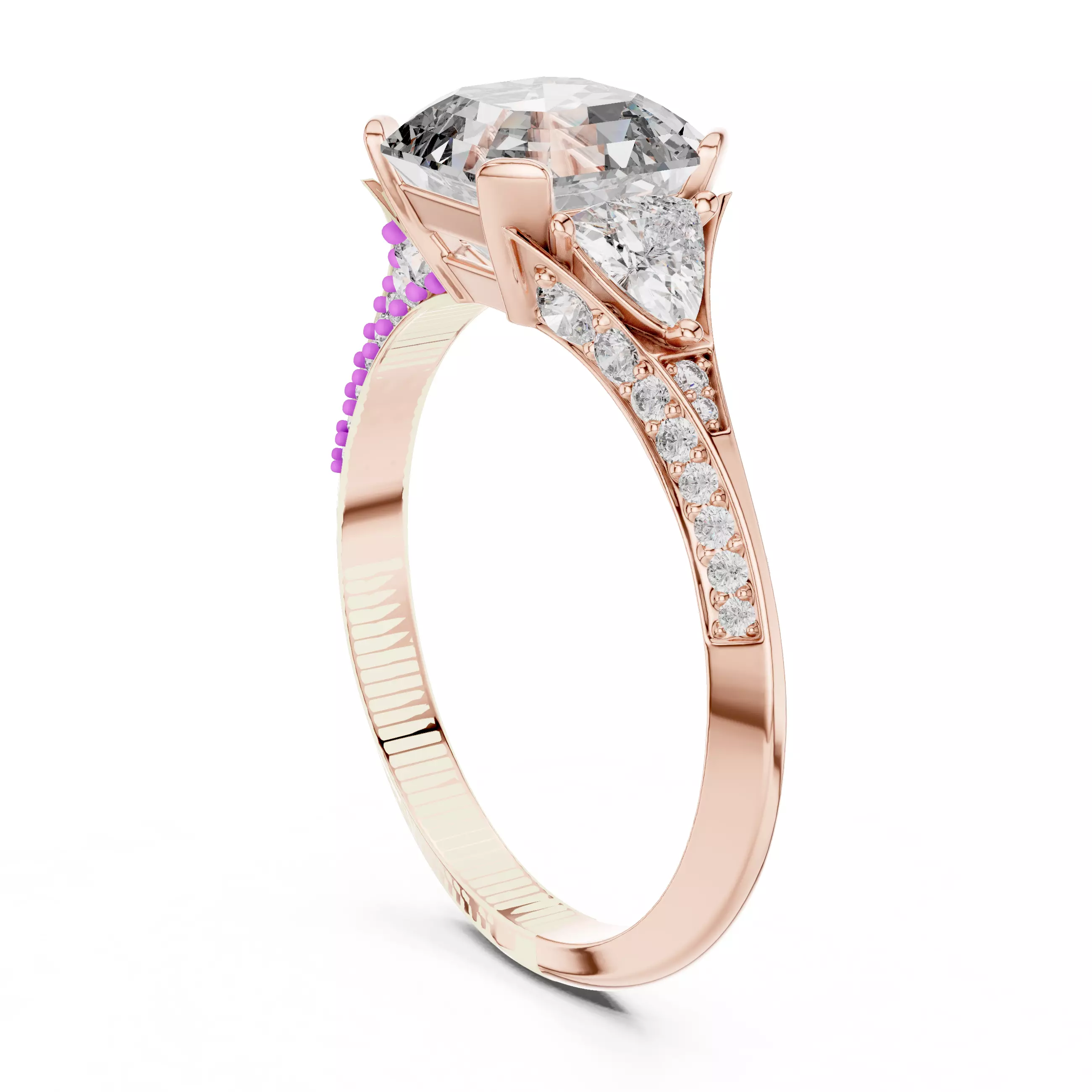 Asscher and Trillion Cut Knife Edge Wedding Ring 3DM STL Video 3D print model_3