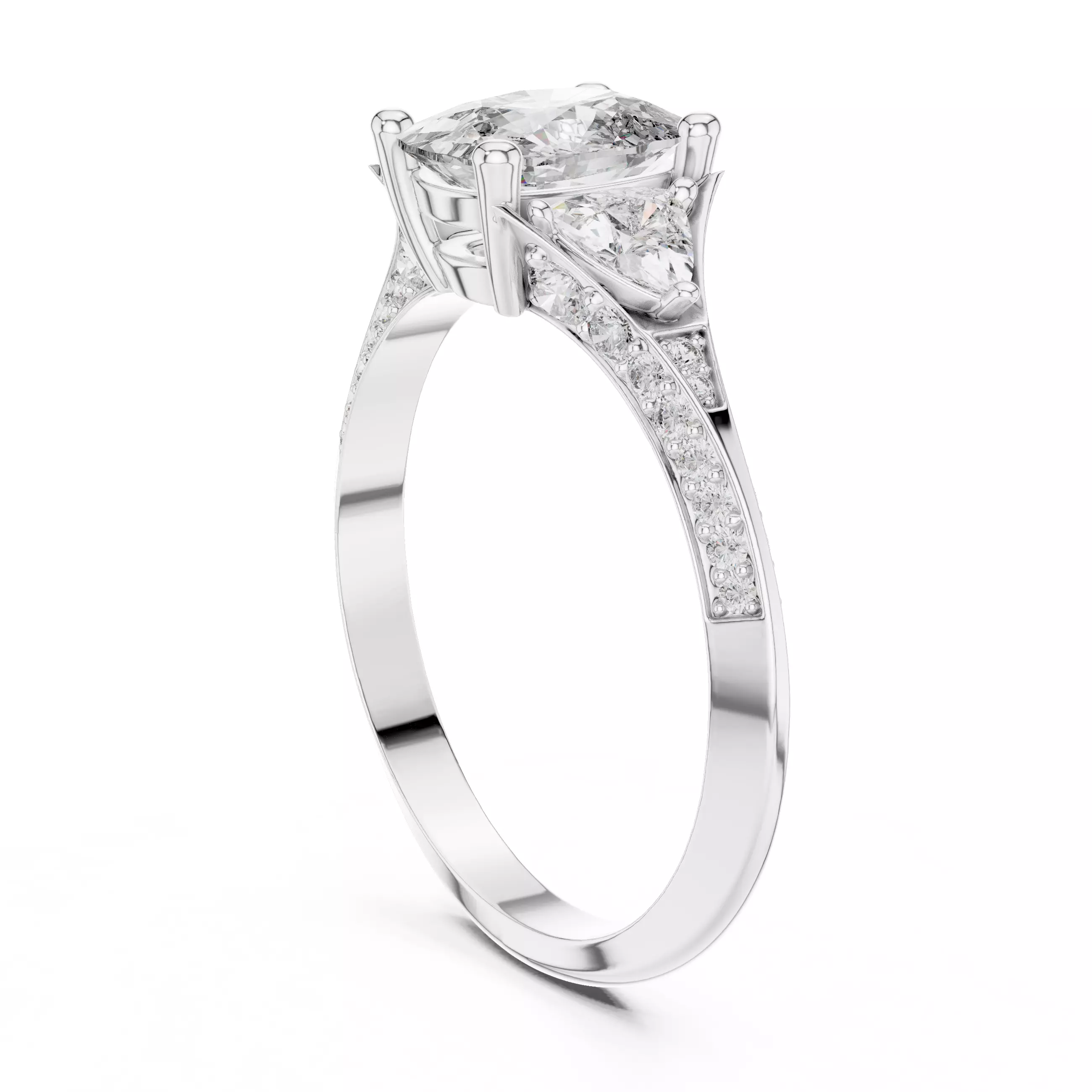 Knife Edge Cushion and Trillion Cut Diamond Ring 3DM STL Video 3D print model_9