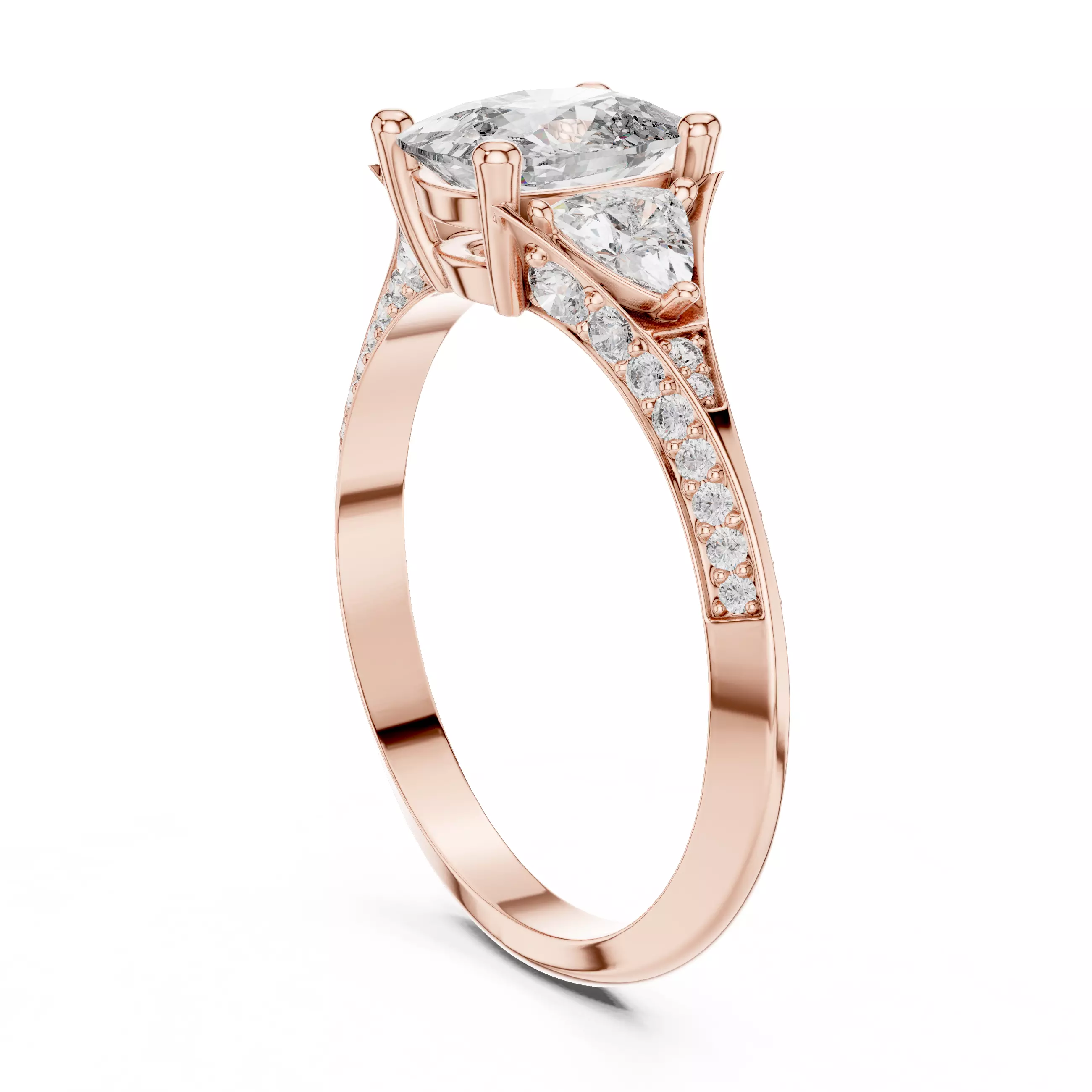 Knife Edge Cushion and Trillion Cut Diamond Ring 3DM STL Video 3D print model_3