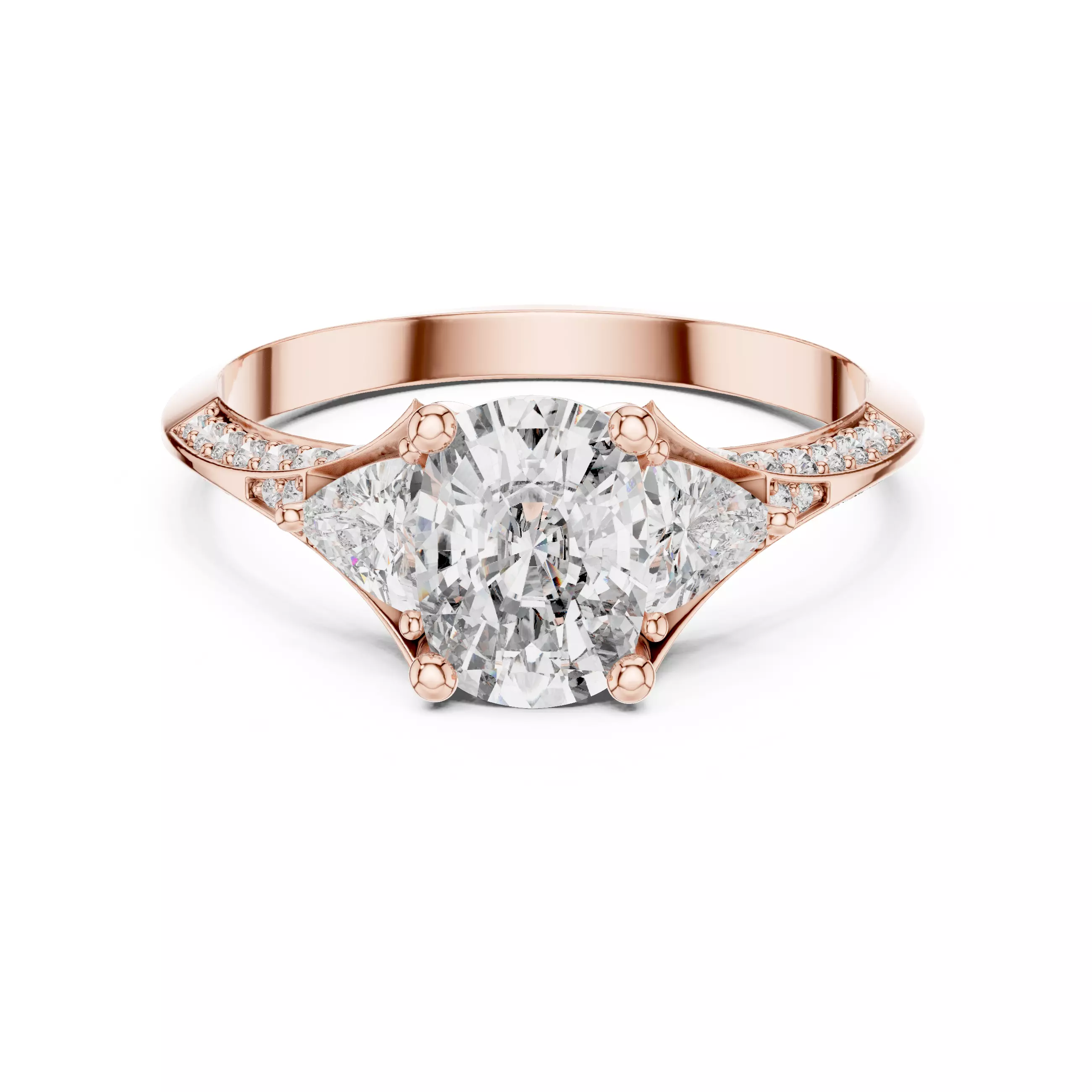 Knife Edge Cushion and Trillion Cut Diamond Ring 3DM STL Video 3D print model_0