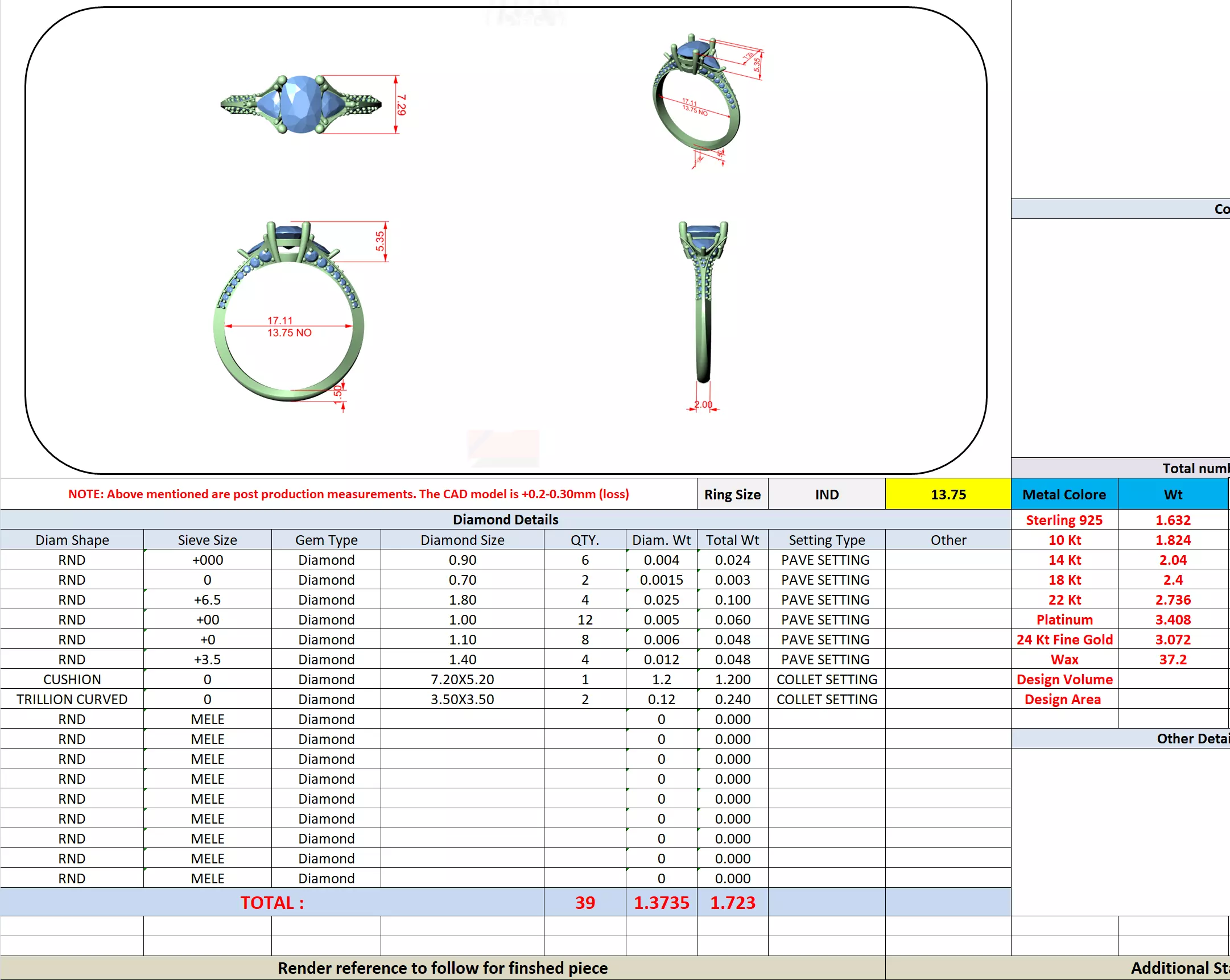 Knife Edge Cushion and Trillion Cut Diamond Ring 3DM STL Video 3D print model_13