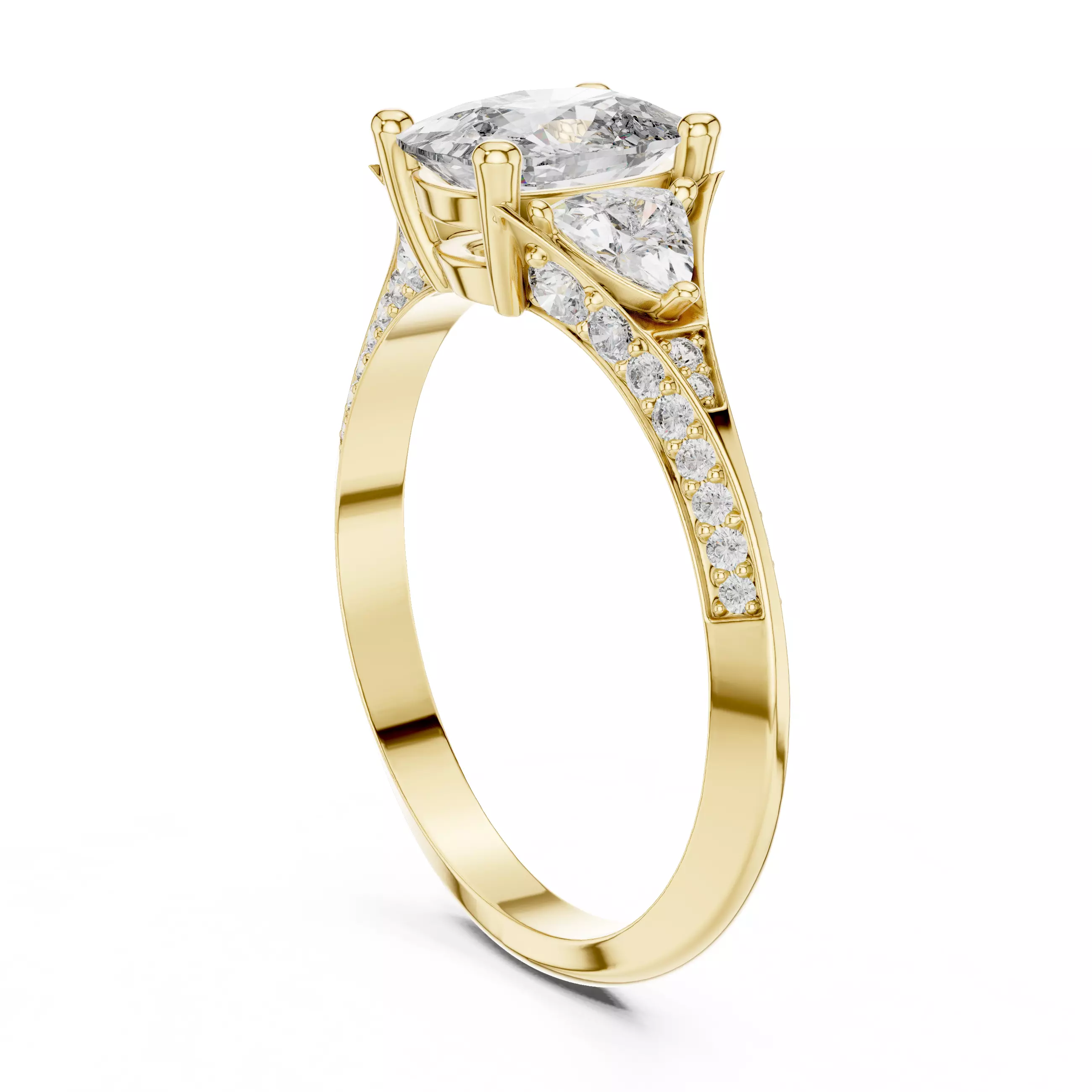 Knife Edge Cushion and Trillion Cut Diamond Ring 3DM STL Video 3D print model_6