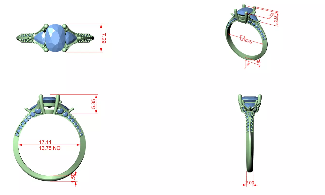 Knife Edge Cushion and Trillion Cut Diamond Ring 3DM STL Video 3D print model_12