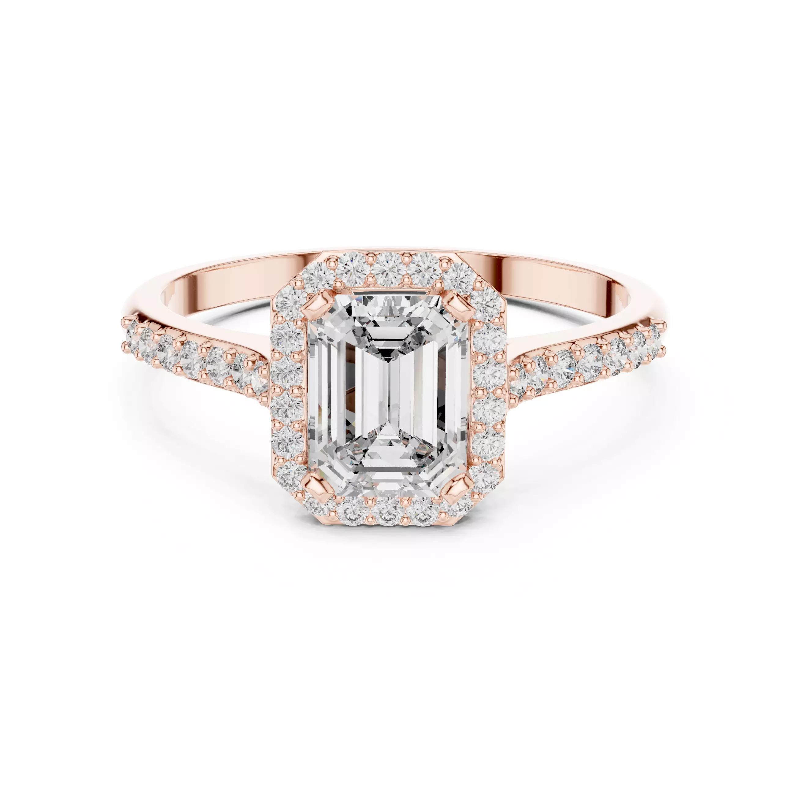 Emerald and Round Cut Halo Diamond Wedding Ring 3DM STL Video 3D print model