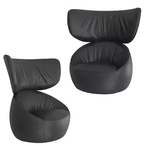Modern Black Leather Lounge Chair 3D Model