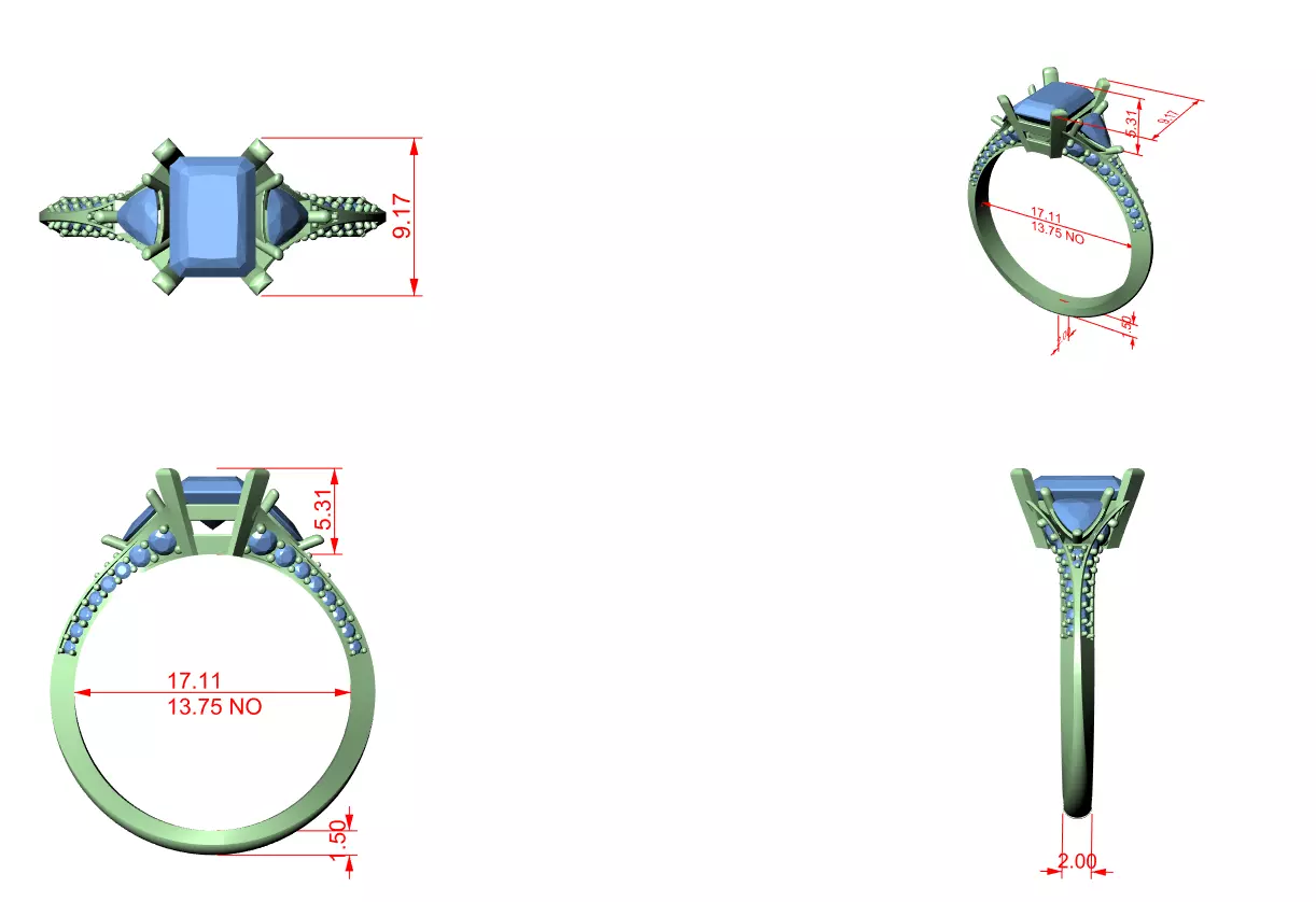 Knife Edge Shank Radiant and Trillion Cut Ring 3DM STL Video 3D print model_12