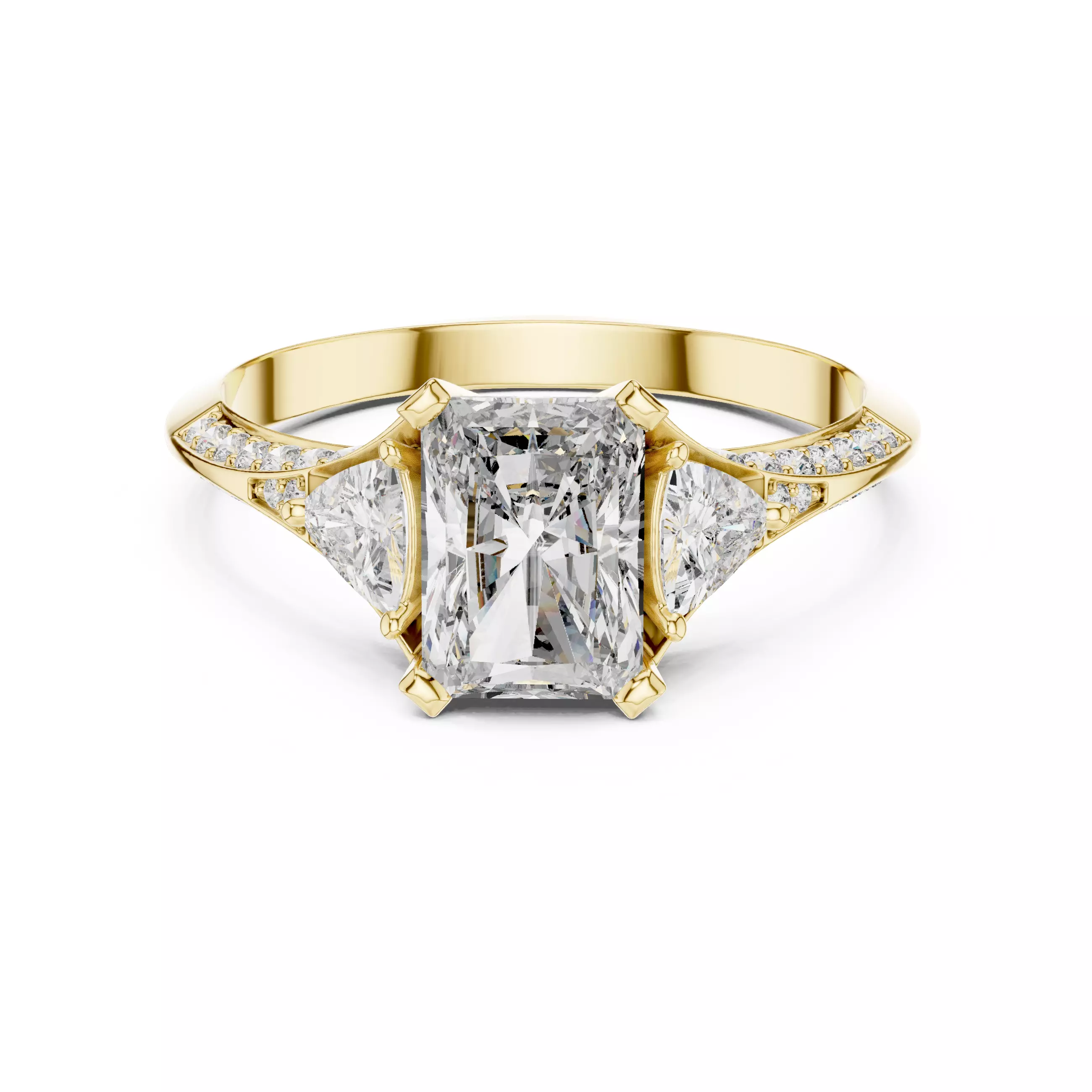 Knife Edge Shank Radiant and Trillion Cut Ring 3DM STL Video 3D print model_1