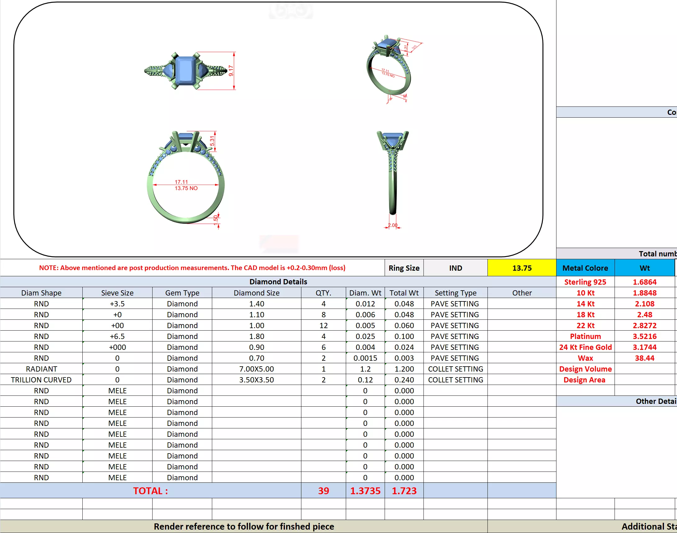 Knife Edge Shank Radiant and Trillion Cut Ring 3DM STL Video 3D print model_13