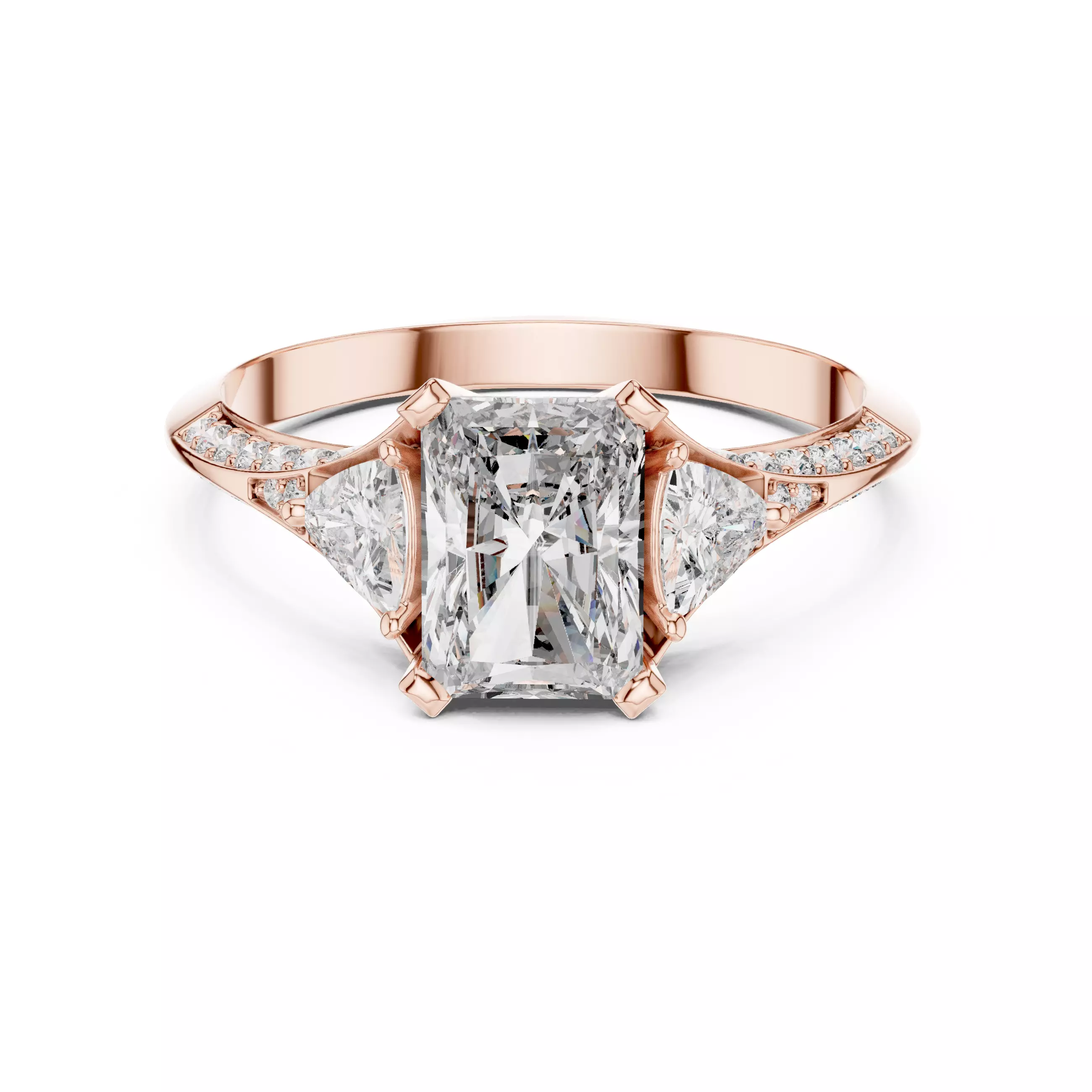 Knife Edge Shank Radiant and Trillion Cut Ring 3DM STL Video 3D print model_0