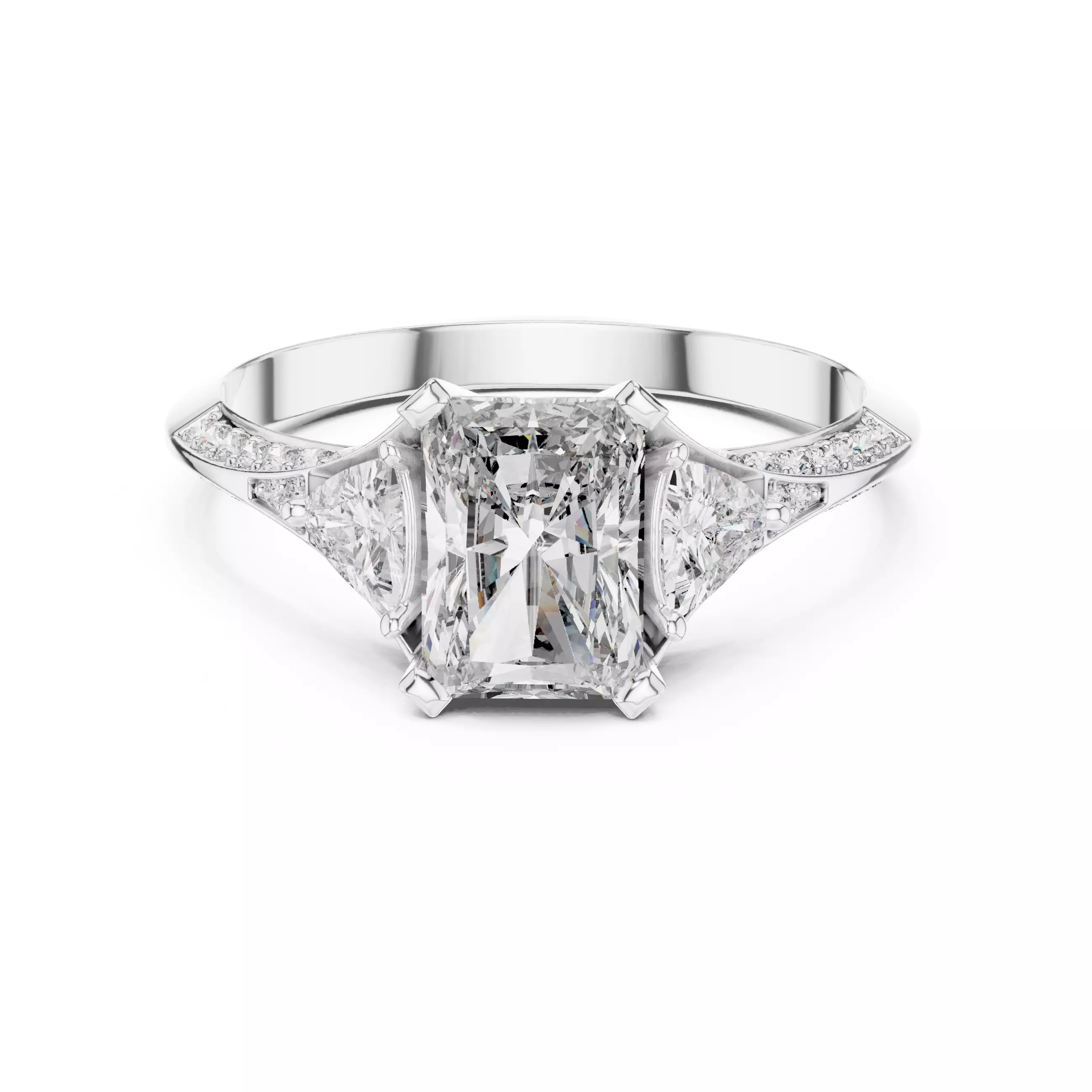 Knife Edge Shank Radiant and Trillion Cut Ring 3DM STL Video 3D print model_2