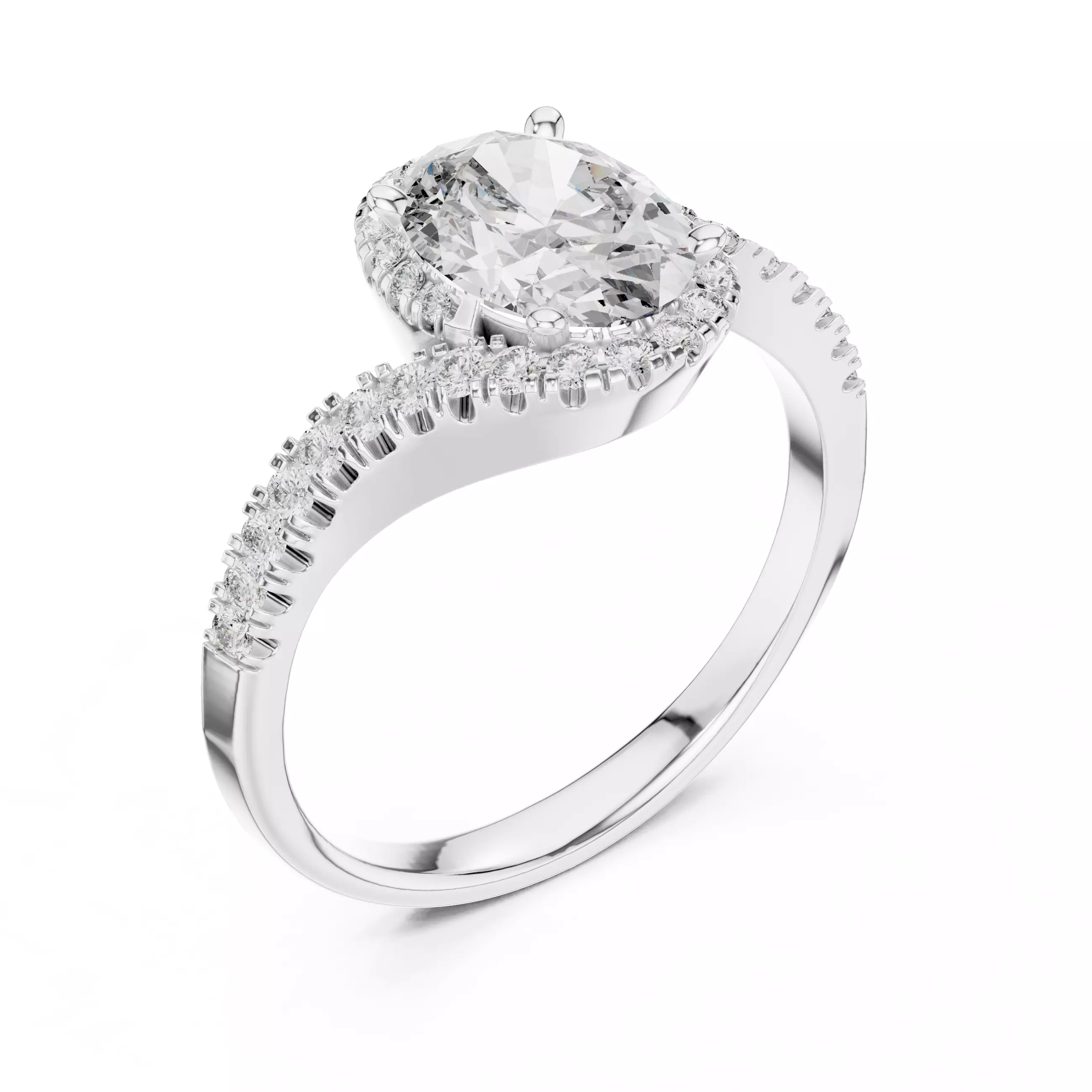 1Ct Oval Cut Bypass Shank Swirl Engagement Ring 3DM STL Video 3D print model_14