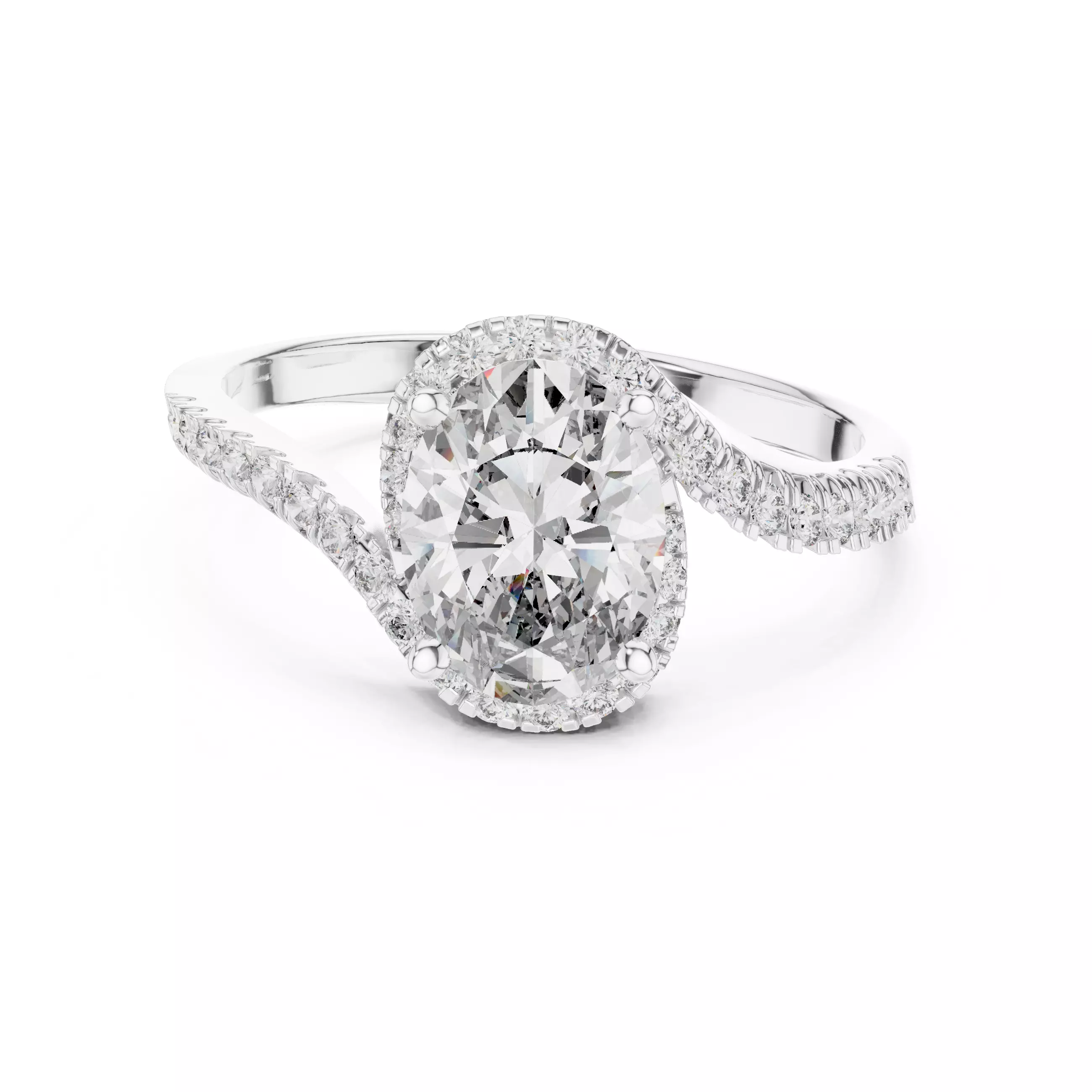 1Ct Oval Cut Bypass Shank Swirl Engagement Ring 3DM STL Video 3D print model_2