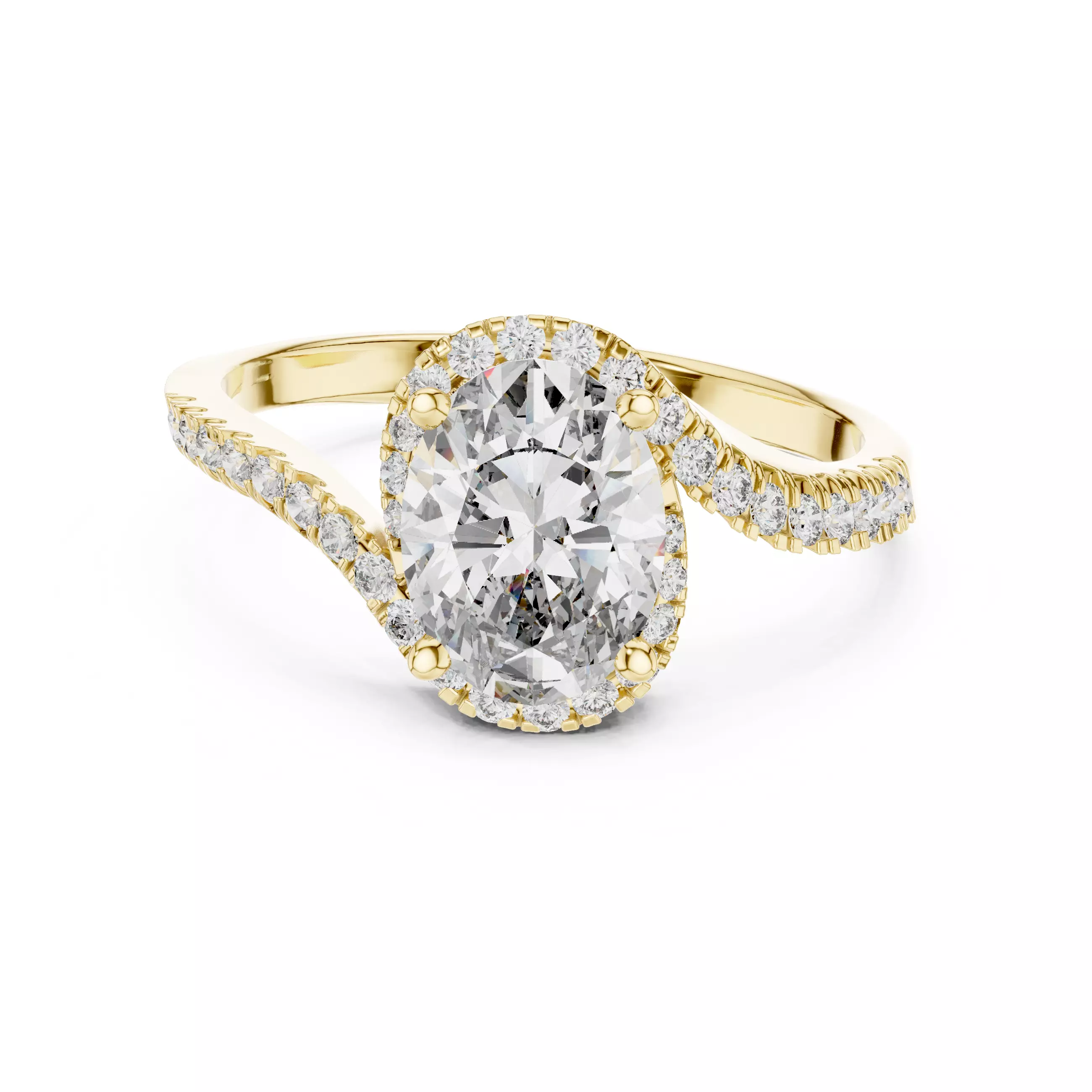 1Ct Oval Cut Bypass Shank Swirl Engagement Ring 3DM STL Video 3D print model_1