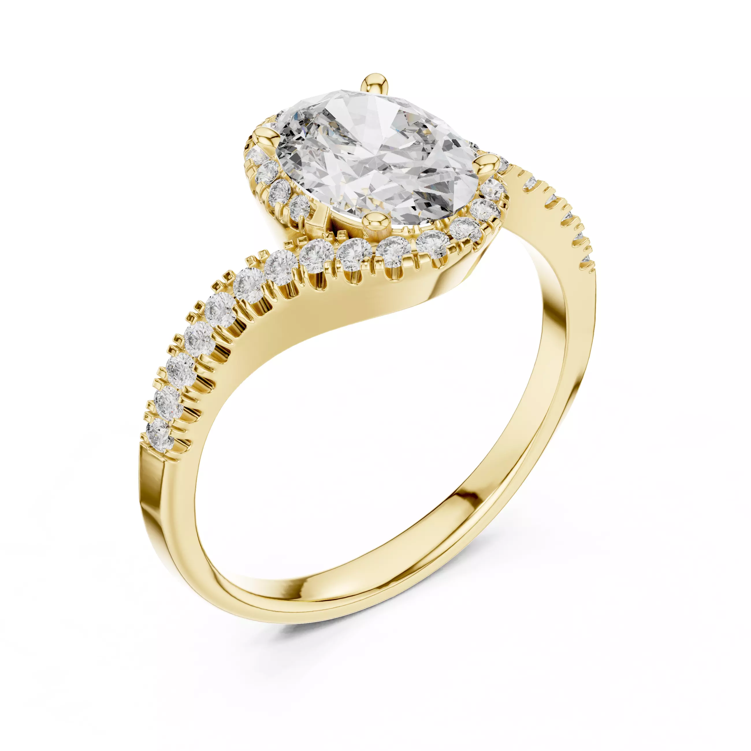 1Ct Oval Cut Bypass Shank Swirl Engagement Ring 3DM STL Video 3D print model_9