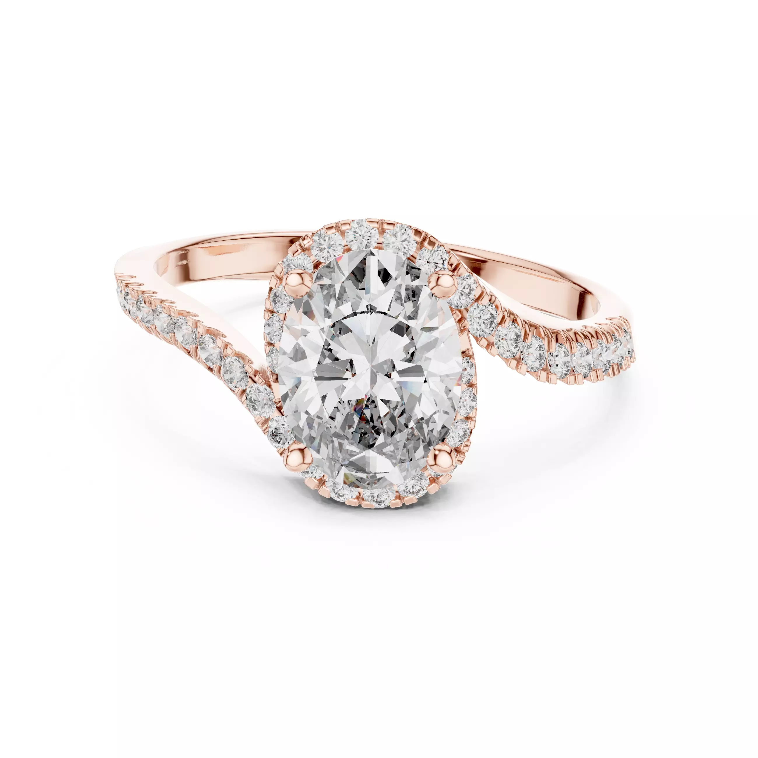 1Ct Oval Cut Bypass Shank Swirl Engagement Ring 3DM STL Video 3D print model_0