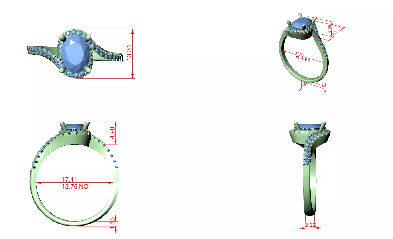 1Ct Oval Cut Bypass Shank Swirl Engagement Ring 3DM STL Video 3D print model_18