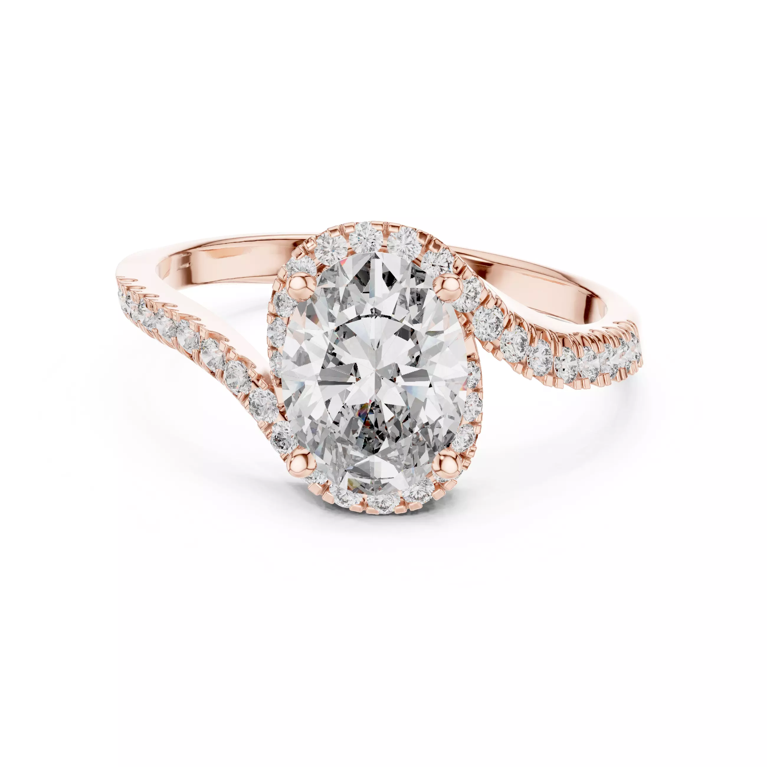 1Ct Oval Cut Bypass Shank Swirl Engagement Ring 3DM STL Video 3D print model_7