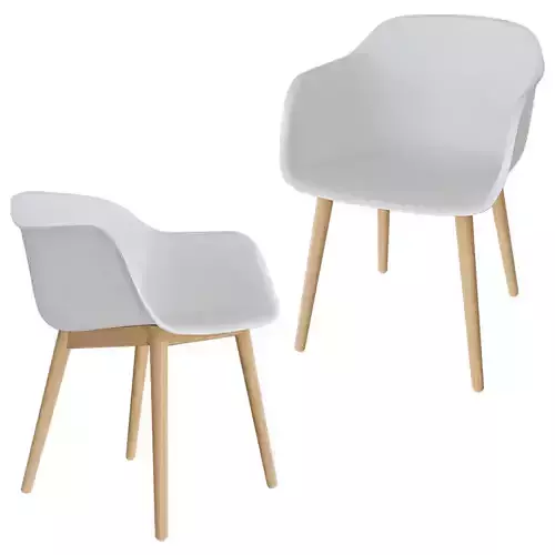 Modern White Plastic Armchair with Wooden Legs 3D Model