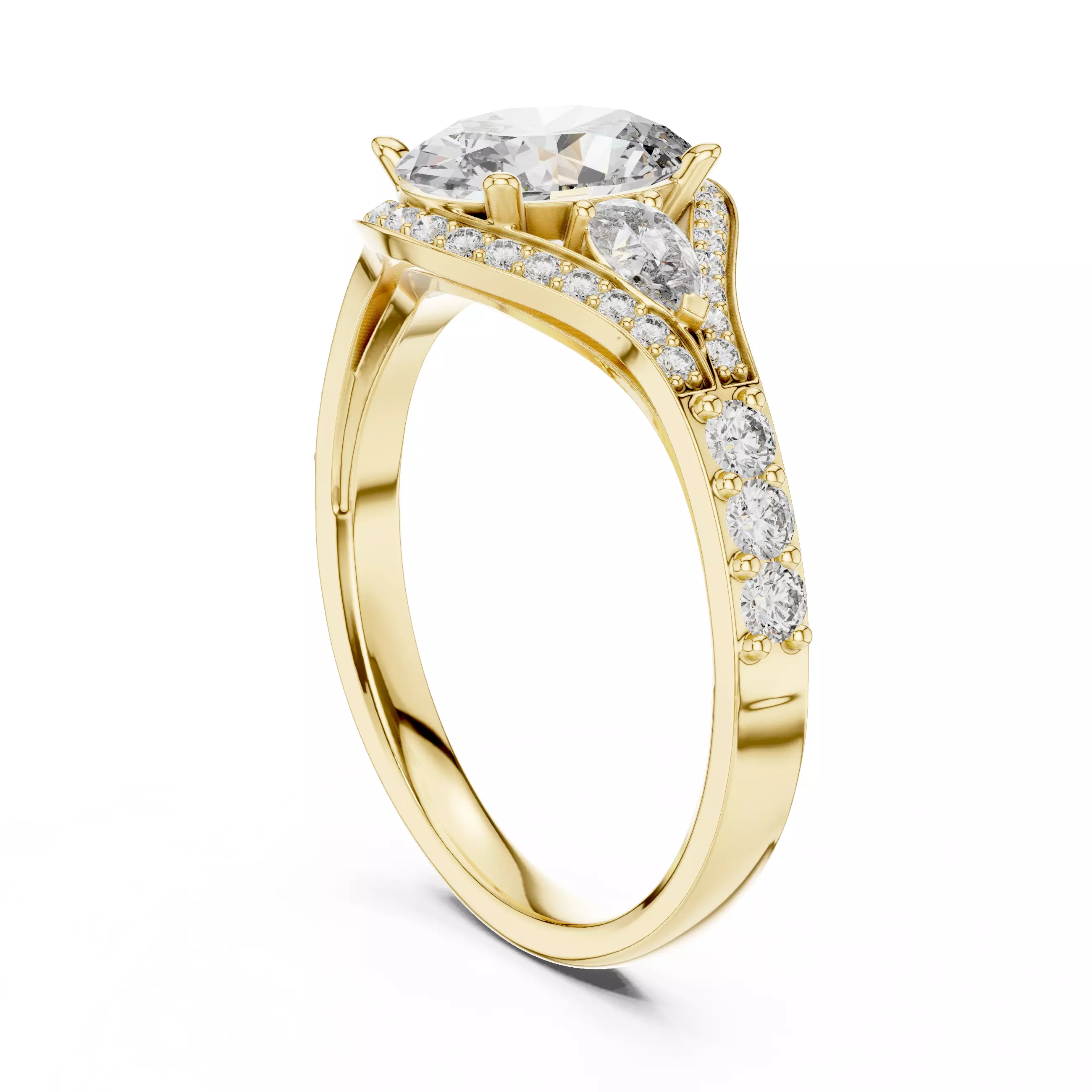 Oval Pear Round Diamond Engagement Wedding Ring 3DM STL Video 3D print model_6