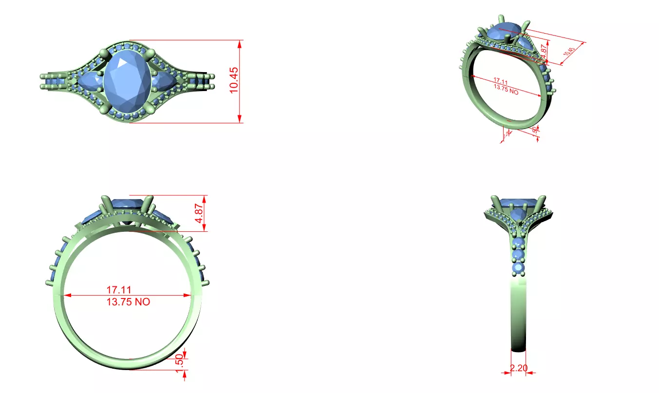 Oval Pear Round Diamond Engagement Wedding Ring 3DM STL Video 3D print model_12