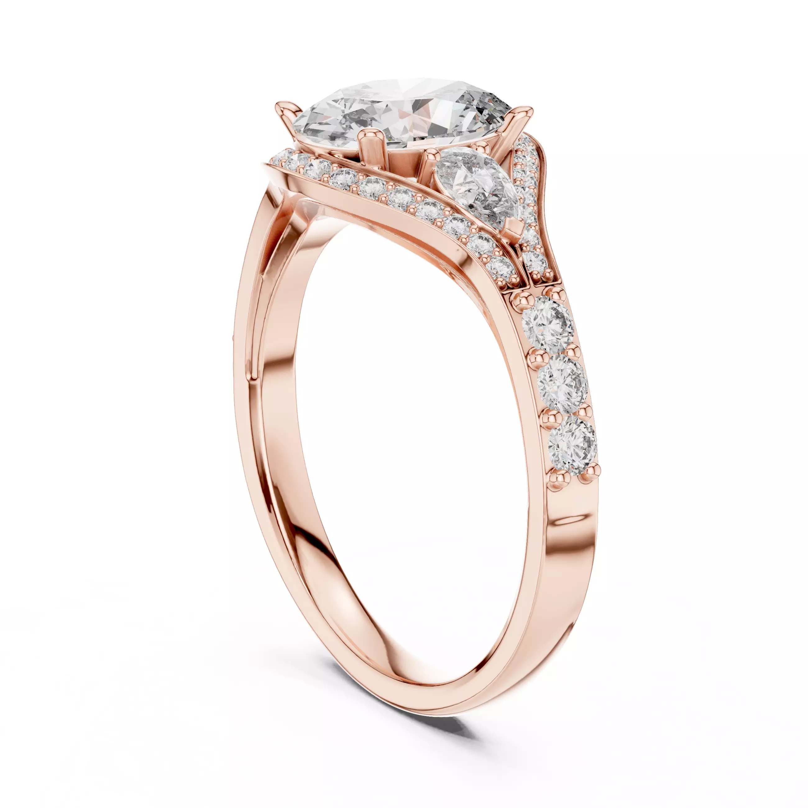 Oval Pear Round Diamond Engagement Wedding Ring 3DM STL Video 3D print model_3